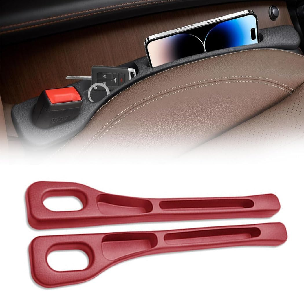 Aufondof 2 Pack Car Seat Gap Filler with Storage Organizer, Leather Car Filler Universal Fit for Cars SUV Truck,Easy to Install, Red (Red) image number 2
