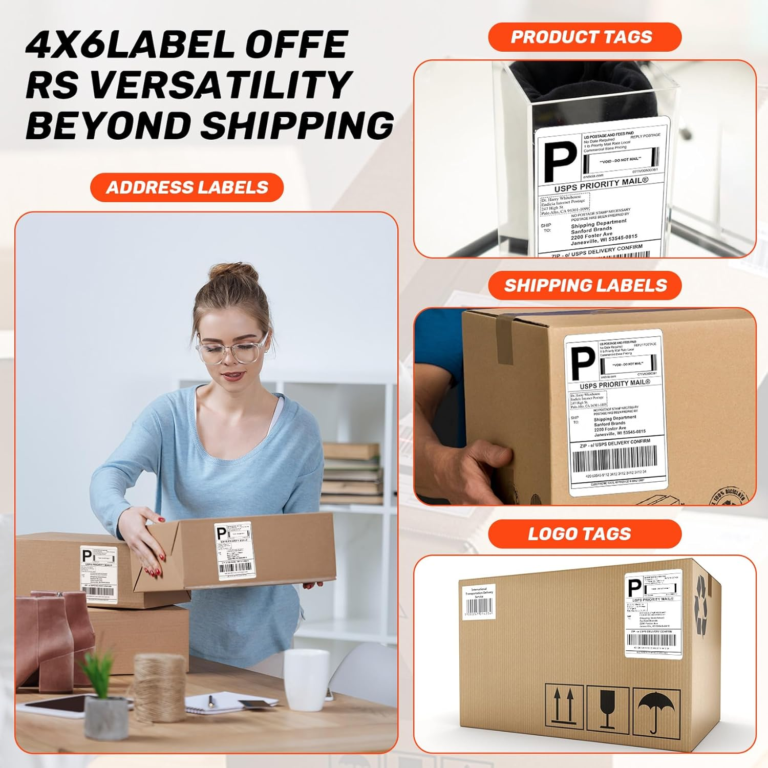 Thermal Direct Shipping Label,4''X 6'' Shipping Thermal Labels for Shipping Labels,Barcode Label, Small Business,1000Pcs/Roll image number 2