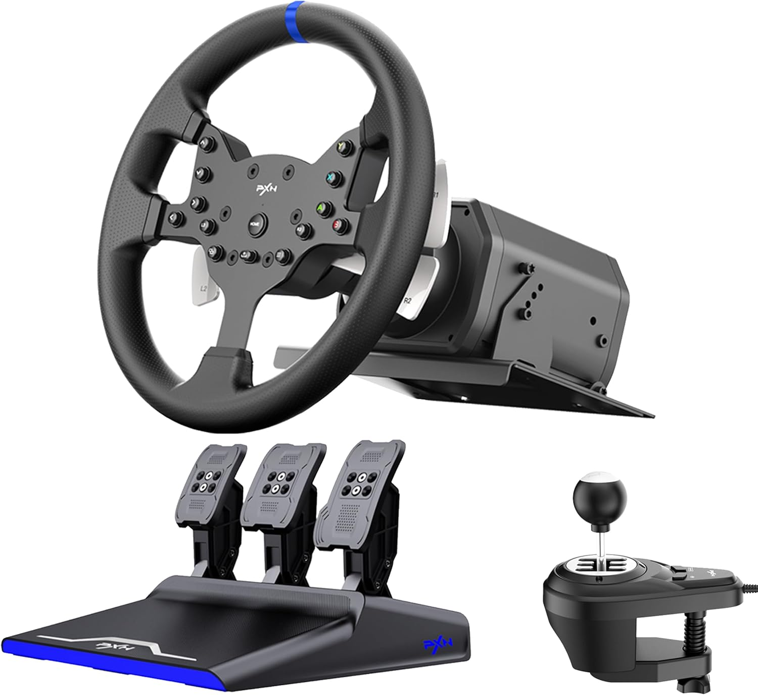 PXN V99 PC Steering Wheel with 3Nm Force Feedback 270 900 Degree Rotation Hall Magnetic Pedals and 6 plus 1 Gear Shifter for Realistic Racing Fits PS4 PS3 Xbox One Series X S and Windows image number 5