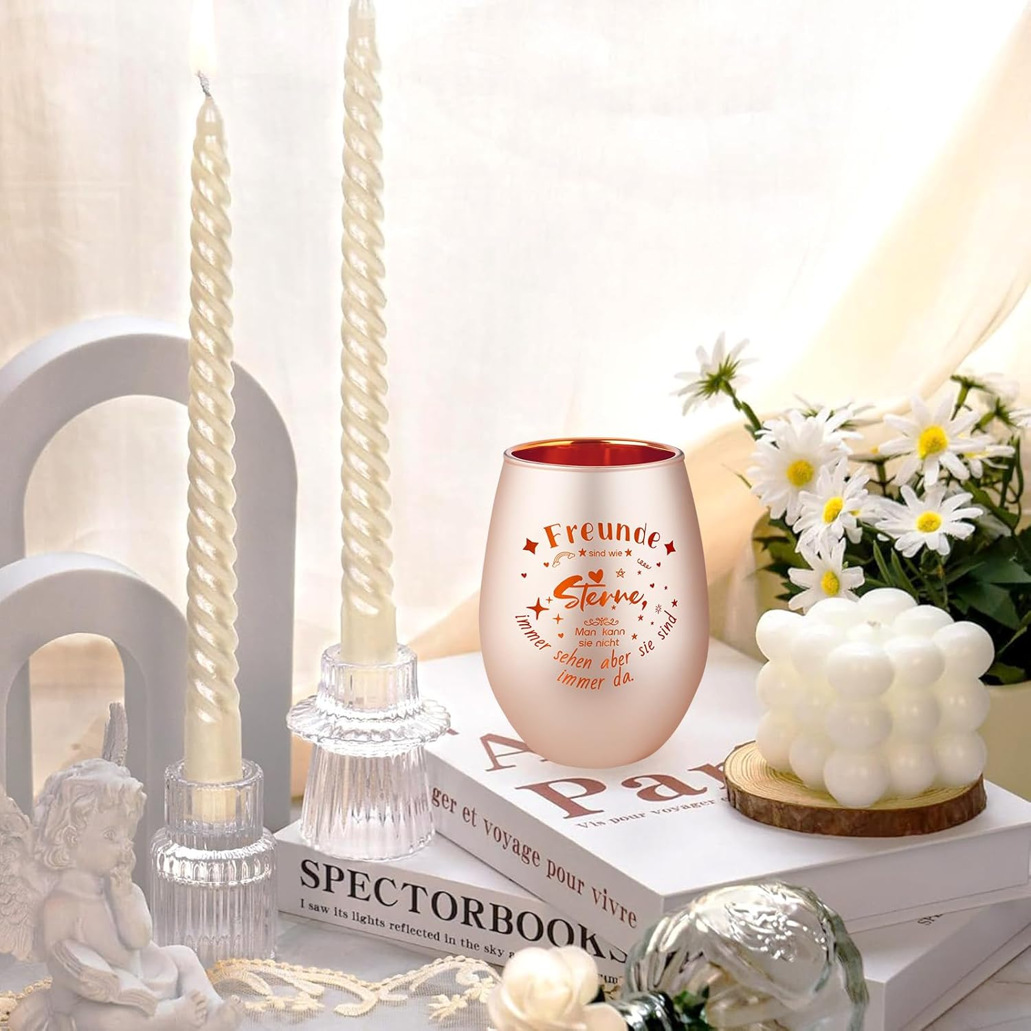 Belillpipi Gift for Girlfriend, Glass Lantern, Lantern in Rose Gold with Gift Box, Tea Light Holder with Engraving for Best Friend, Gift for Birthday, Christmas, Thank You for Women image number 6