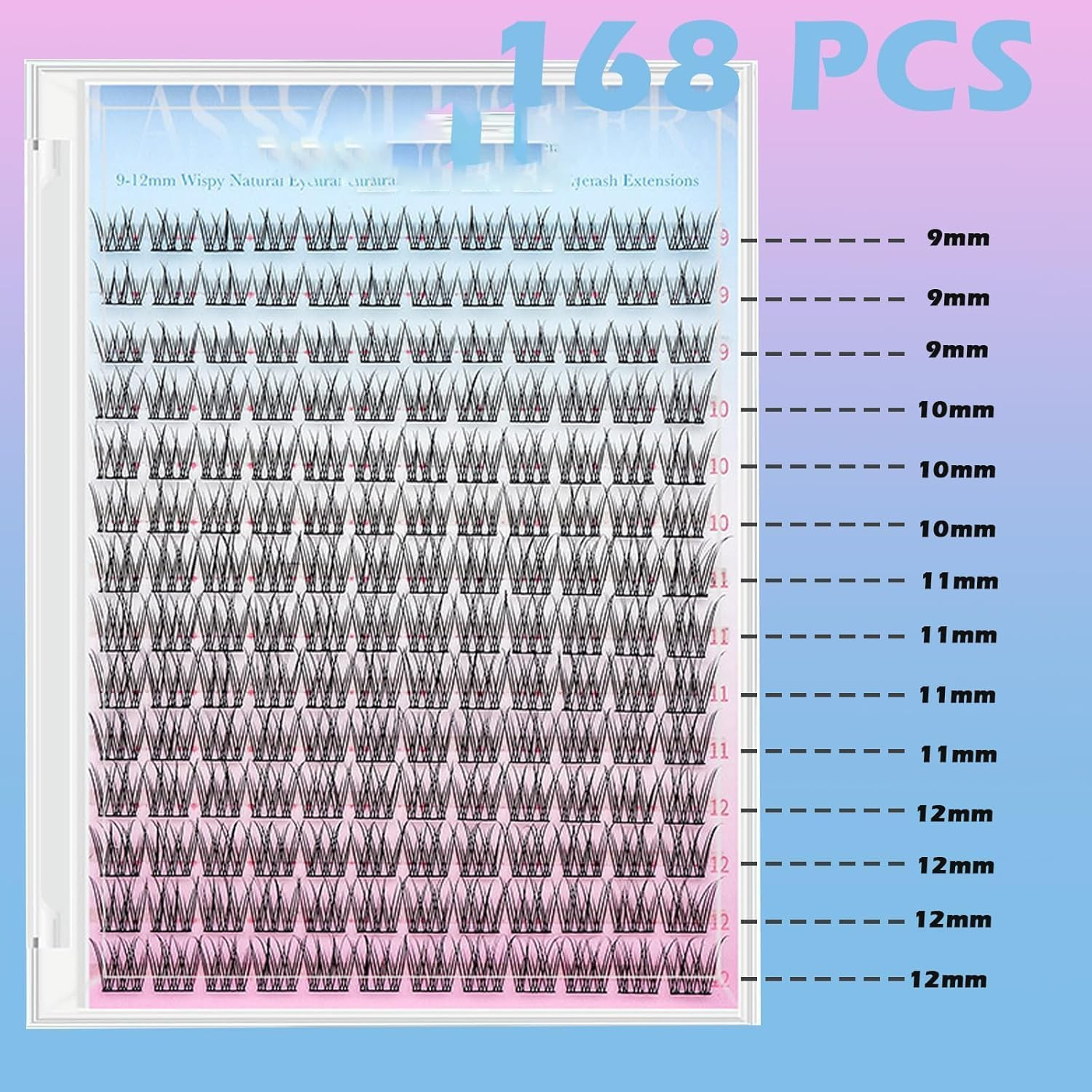 168Pcs 9-12Mm Naturals Lash Extension Kit, Fluffy Individual Lashes Extension, Natural Lash Clusters Natural Look Eyelash Clusters Thick Dramatic Black Band Eyelash Extension False Eyelashes image number 2