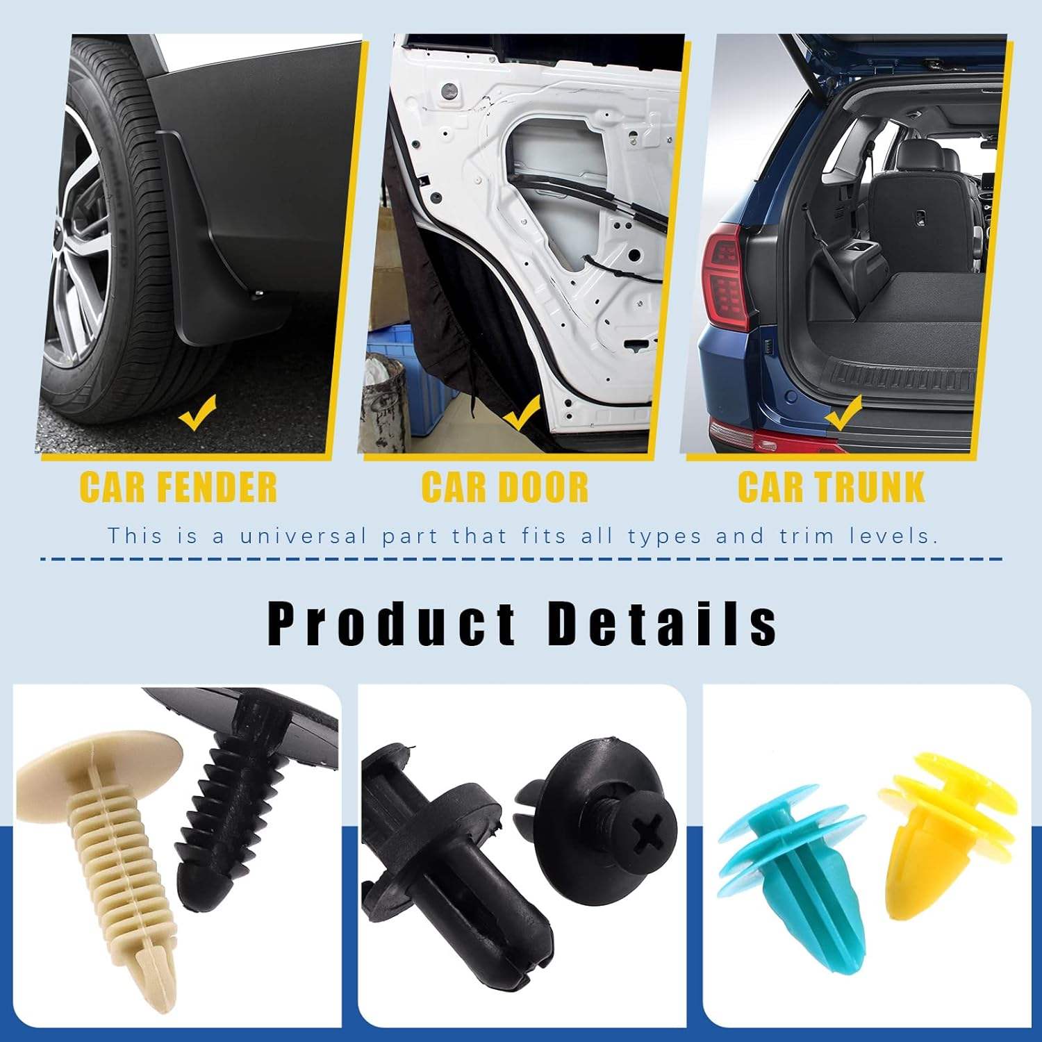 Glarks 500Pcs Mixed Auto Car Retainer Fastener Rivets Push Clips Set, Nylon Bumper Fender Trim Panel Shield Engine Rivets Compatible with GM Ford Chrysler Toyota Lexus Honda Acura Dodge Jeep image number 2