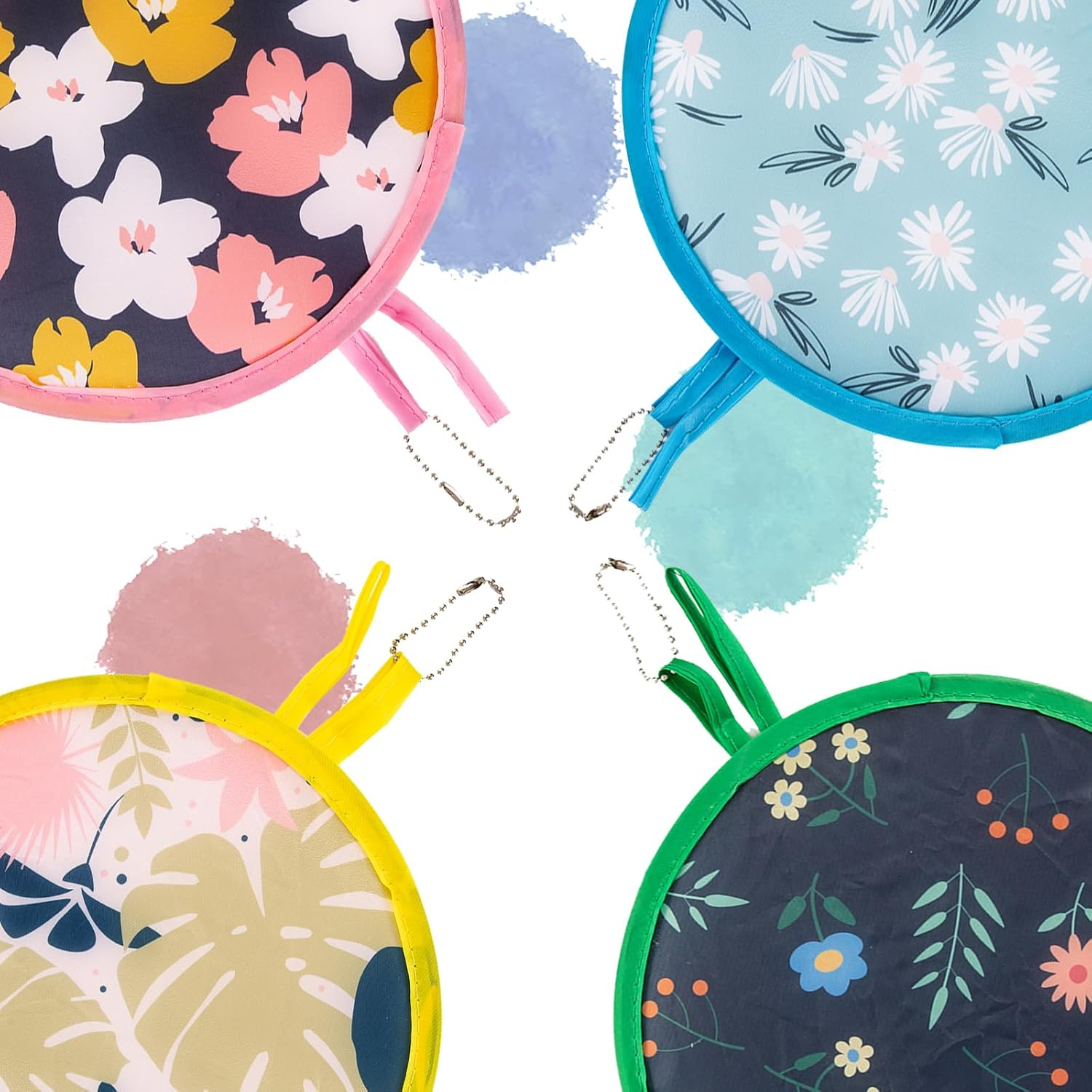 HDBHBH 4Pcs Floral round Foldable Hand Fan - Japanese Style Handheld Foldable Compact Cooling Fans for Outdoor Games, Xmas Decoration, Festival, Party Favors,Travel - 4Pcs Floral image number 3