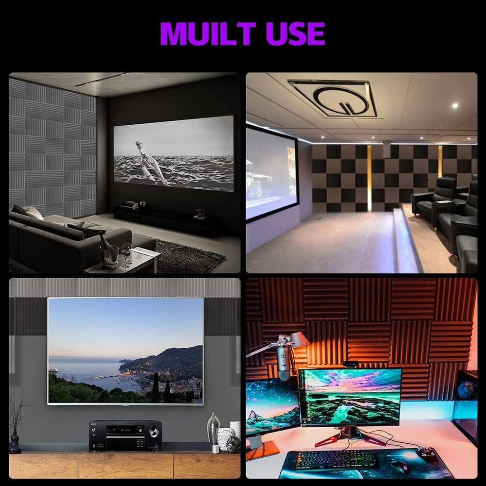 12 Pack Self-Adhesive Acoustic Panels, Sound Proof Foam Panels, High Density Soundproofing Wall Panels for Home(Black) image number 4