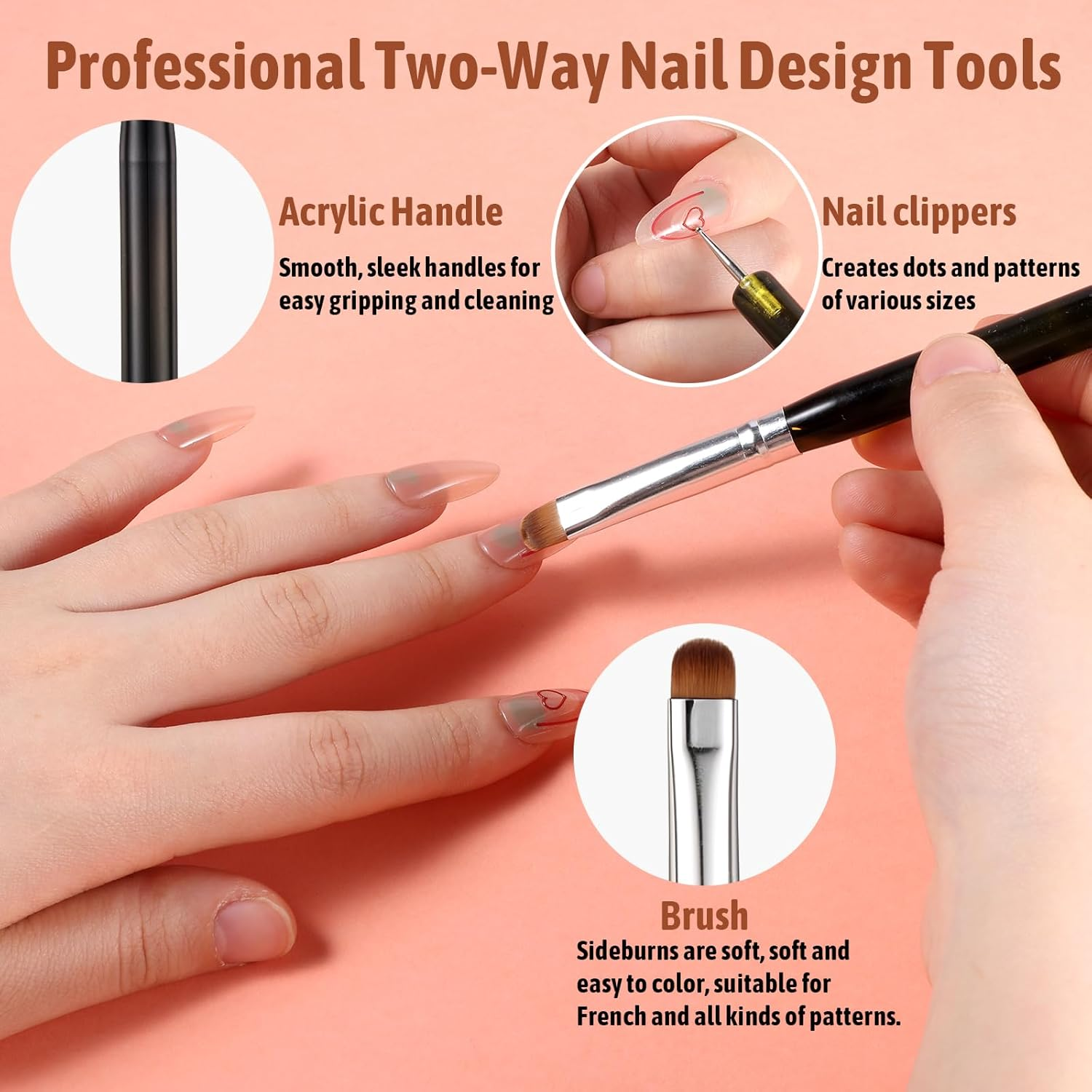 Nail Art Brush, 2-Way French Tip Brush, Acrylic Nail Brush, French Nail Brushes Tip Tool for Professional Manicure Nails Art Design image number 2