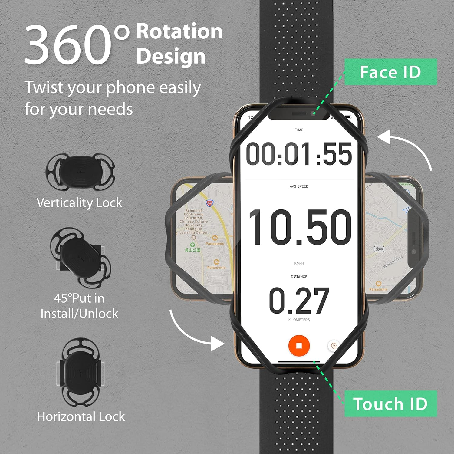 Bone Run Tie Connect Kit, Running Phone Holder Detachable 360&deg; Rotation Armband for Workout for Iphone 15 14 13 12 11 plus Pro Max Samsung, Phone Size 4.7-7.2" (Phone Holder & 3 Arm Straps Included) image number 2
