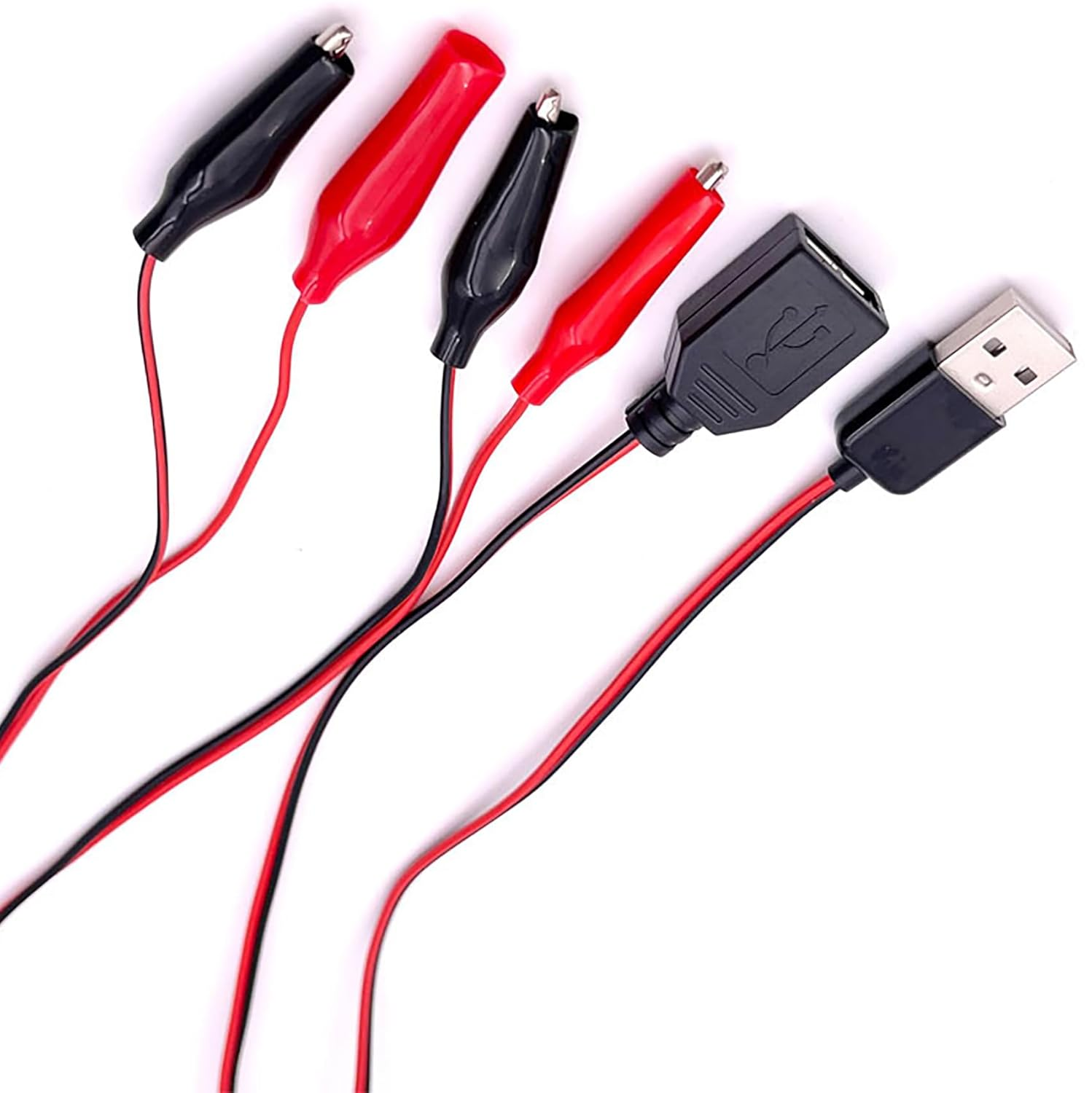 Tunghey 4Pack USB to Dual Copper Alligator Clips Test Leads Set Male Female USB Connector Crocodile Clips for Electrical Circuit Testing 0.6M