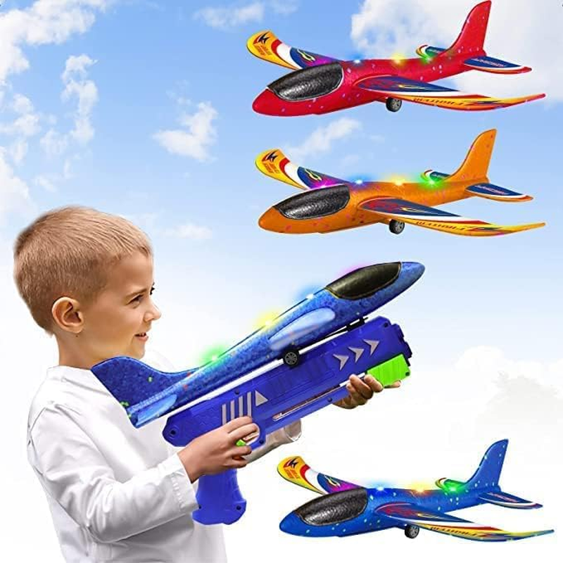 Airplane Toys with Launcher 3 Pack，Igugig Foam Plane Toys Include 3 Sets Fun Outdoor Toys Shooting Game, Birthday Gift Toys for 3 4 5 6 7 8 Years Old Boys Girls image number 4