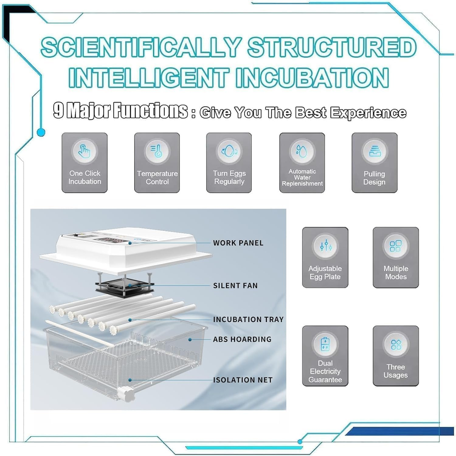 12 Egg Incubator with Humidity Temperature Display, Egg Candler, Automatic Turner, for Hatching Chickens,Chicken Incubator (White) image number 6