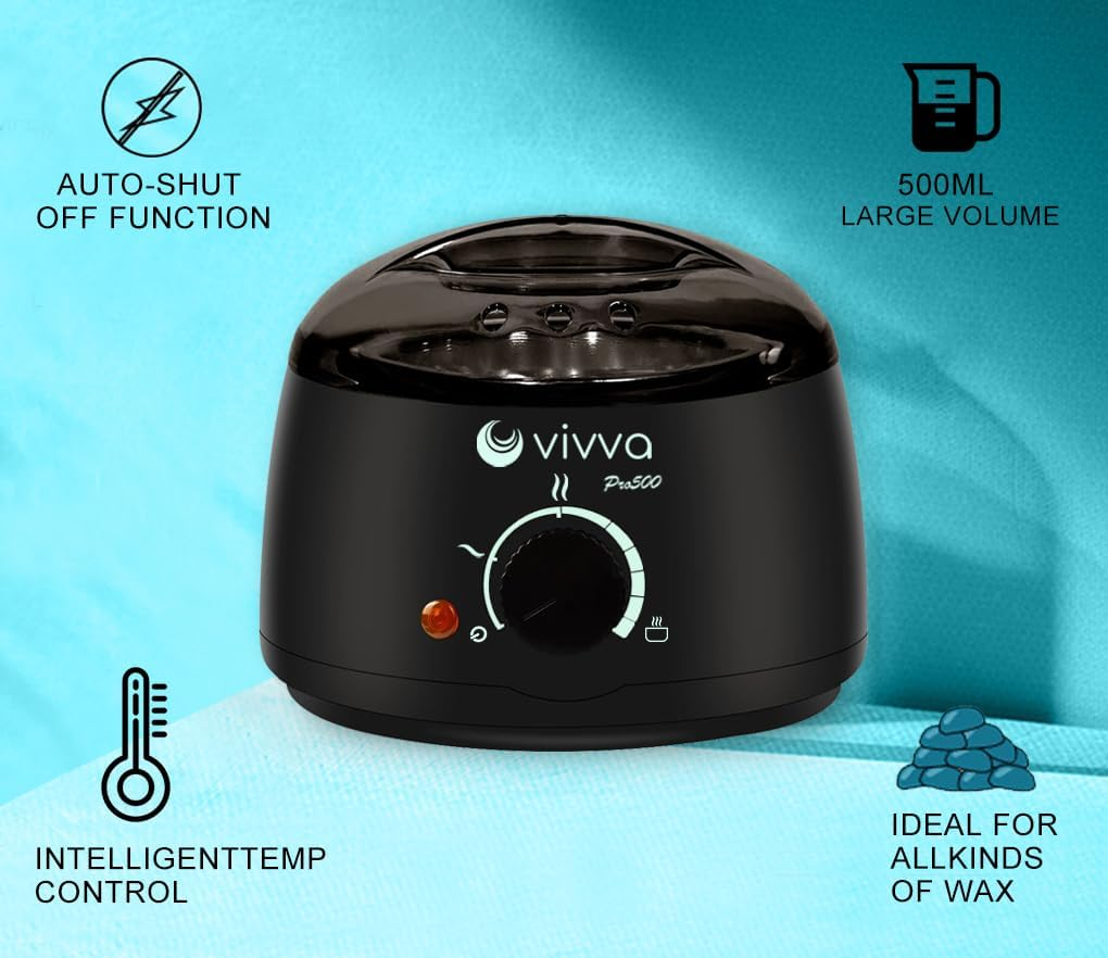 Vivva Waxing Kit, Wax Warmer Hair Removal Adjustable Temperature with 600G Hard Wax Beans and 20 Pcs Wooden Applicator Sticks Painless for Legs, Face, Underarm, Bikini (Black Kits) - Basic Set: Black  300G Lavender image number 3