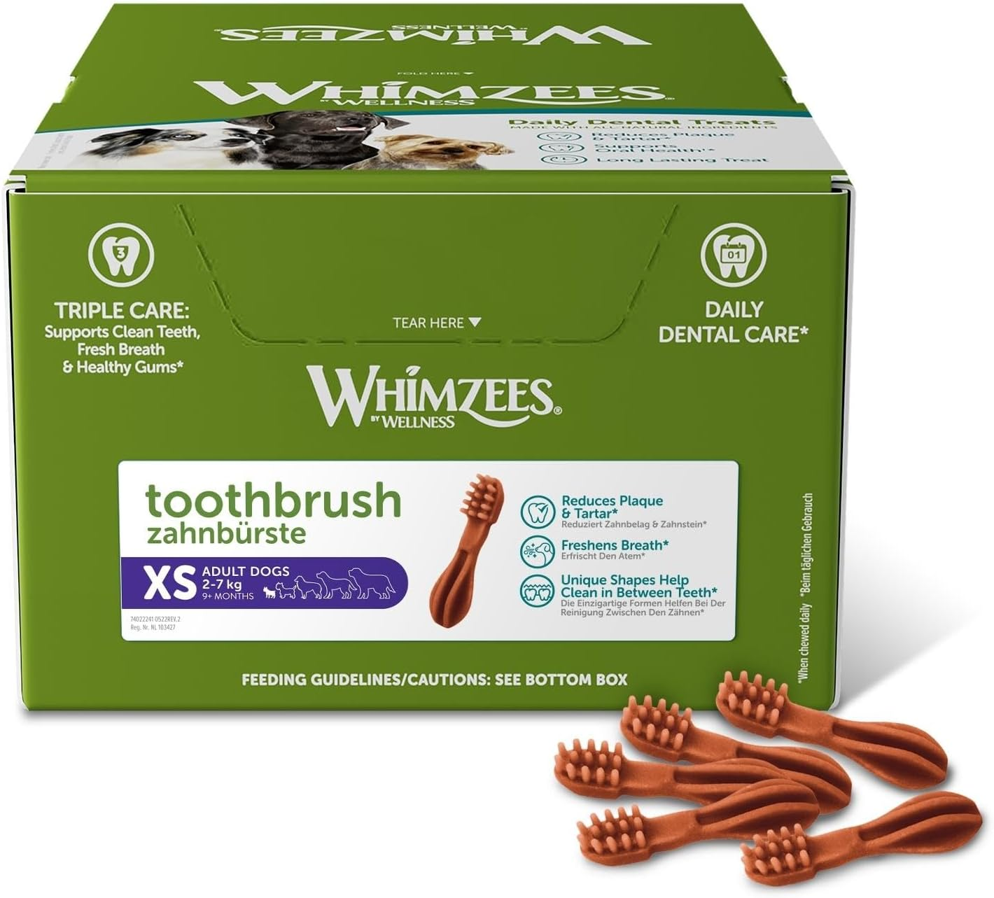 WHIMZEES Toothbrush Dental Dog Treats, Bulk Box, Extra Small (2-7Kg Dogs), Natural Daily Dental Chews (350 Count) image number 2