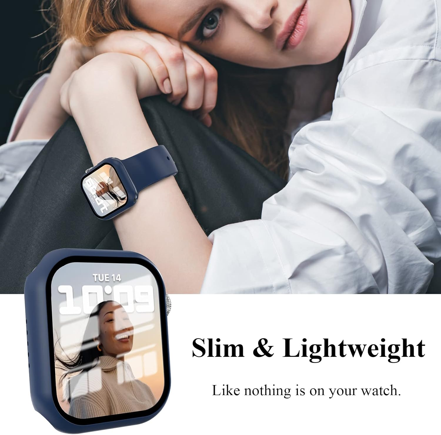 3 Pack Case Compatible with Apple Watch Series 8/7 45Mm with Tempered Glass Screen Protector, EWUONU Hard PC Full Coverage Ultra-Thin HD Bumper Protective Cover for Iwatch 45Mm, Black/Blue/Clear image number 7