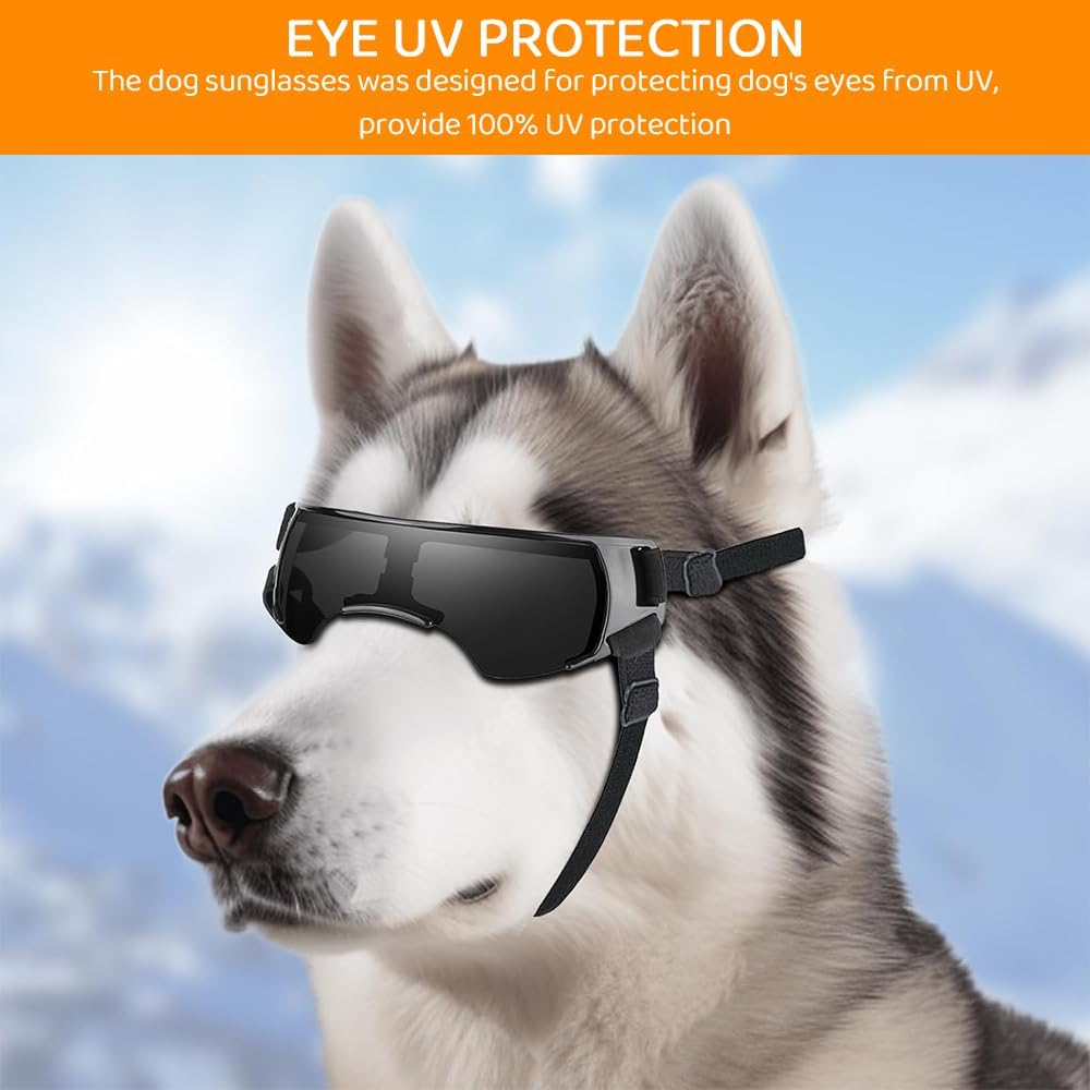 Dog Sunglasses Goggles, Windproof Waterproof Pet Glasses with Adjustable Strap, Cool Outdoor Accessories for Small and Medium Dogs (Black) image number 3