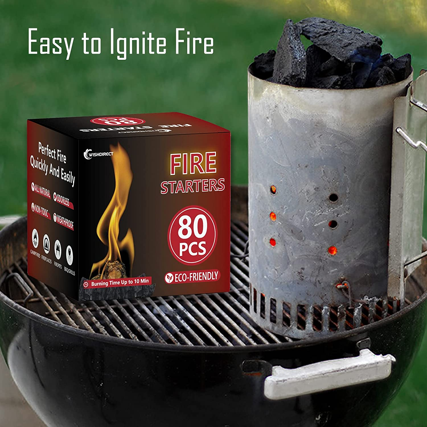 Fire Starters for Campfires Fireplace (80 Pack) - Easy & Quick Charcoal Firestarter Fits for Kamado Joe Big Green Egg image number 1