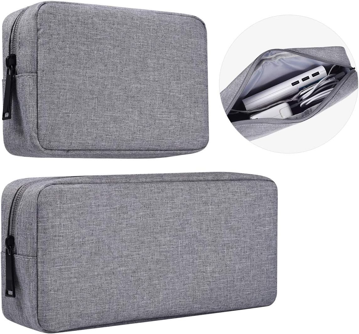 Portable Electronics Accessories Storage Bag, 2PCS Big + Small Carrying Case Travel Cable Organizer Cosmetic Bag Pouch Compatible Hard Drive, Power Bank, Mouse, Laptop Charger, Cellphone, Gray image number 3
