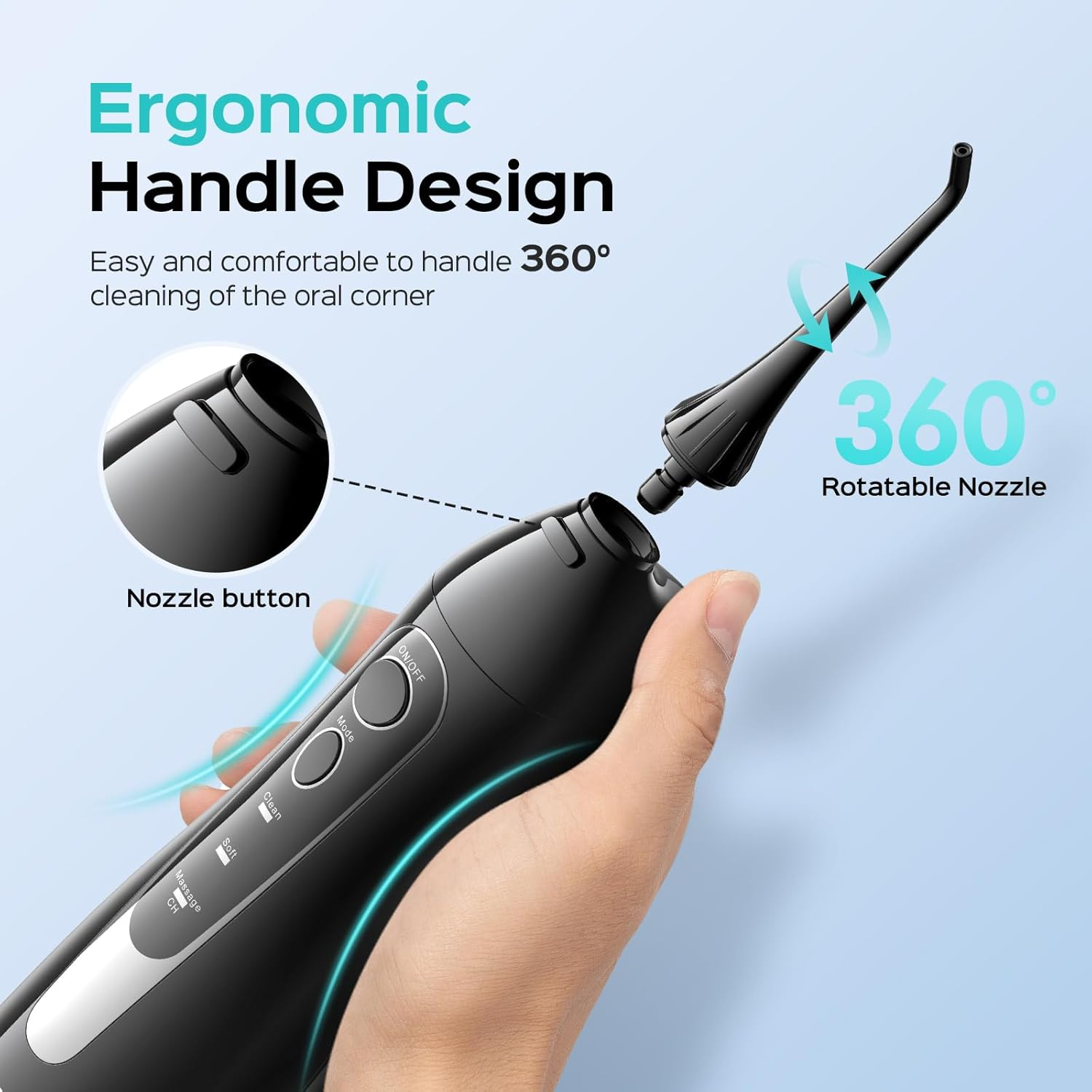 COSLUS Professional Cordless Water Flosser for Teeth, Braces, Gums Care - Daily Deep Cleaning, Rechargeable, Portable for Travel, Waterproof, 300Ml, Bpa-Free, Black, C20 - Black(Transparent Water Tank) image number 5