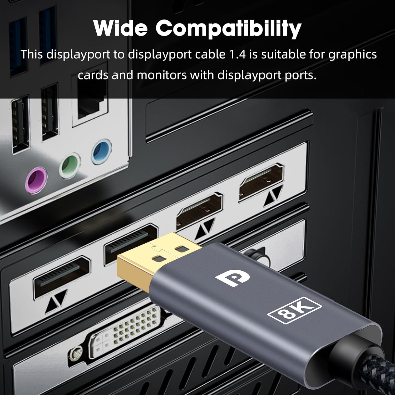 8K Displayport Cable 1.4, 3M DP to DP Cable (8K@60Hz, 4K@144Hz and 2K@240Hz) Support 32.4Gbps HDR HDCP Gaming Monitor Cable for Laptop PC TV image number 1