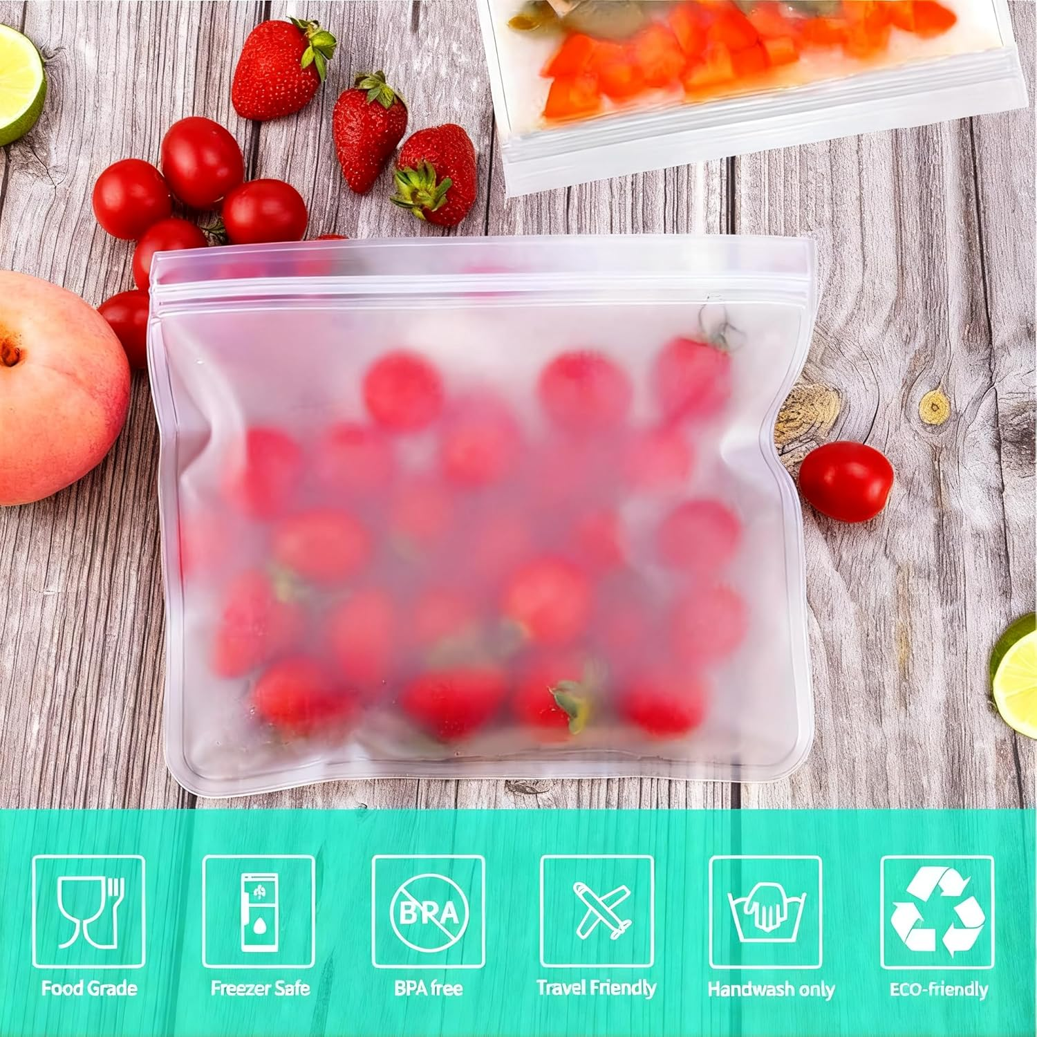 10-Pack Reusable PEVA Food Storage Bags - Leakproof Bpa-Free Freezer Bags for Meal Prep, Veggies, Sandwich& Snacks | Extra Thick Zipper Seal, Dishwasher Safe& Fridge Organization image number 1