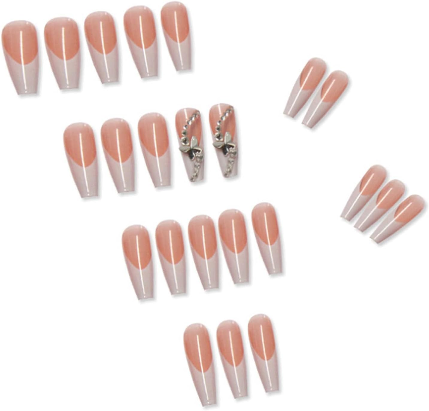 Kamize Press on Nails Coffin French Long Fake Nails Acrylic Full Cover V False Nails for Women and Girls (Long 5) image number 1