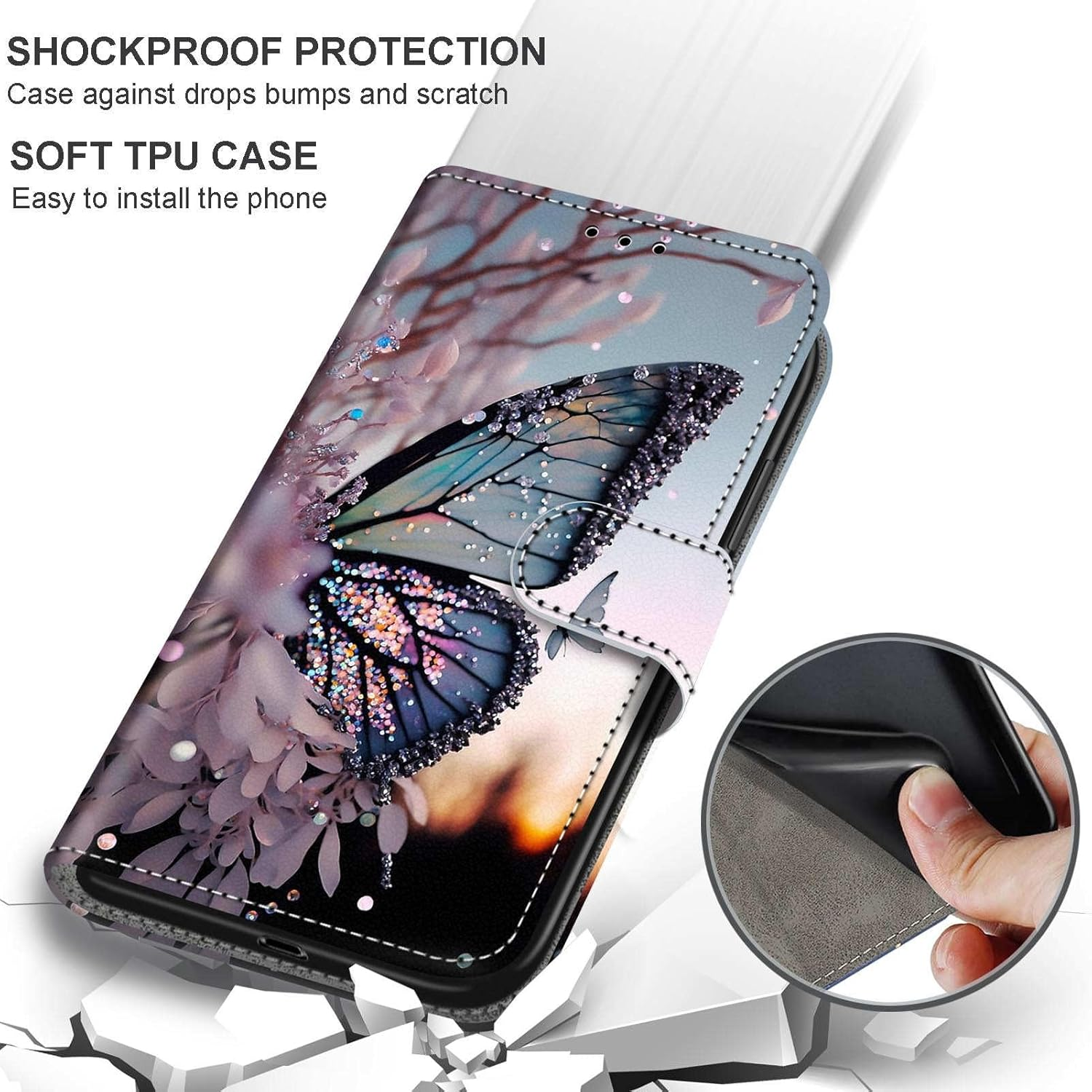 Mobile Phone Case for Google Pixel 9A Cases Premium Leather Case Foldable Wallet Magnetic Card Slot Stand Function Protective Case Compatible with Pixel 9A Cover, Butterfly - Pic: Butterfly image number 3