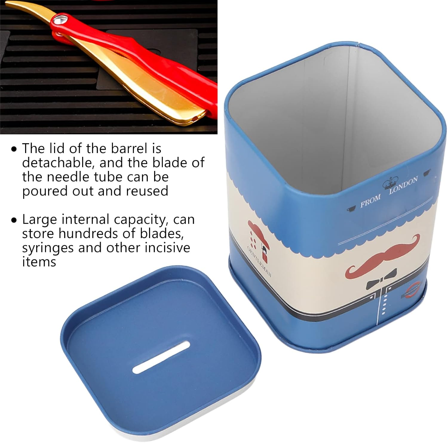 Disposal Blade Container, Blade Disposal Case Beautiful Practical Easy to Use Compact Structure Smoother for Home(Blue Beard) image number 6