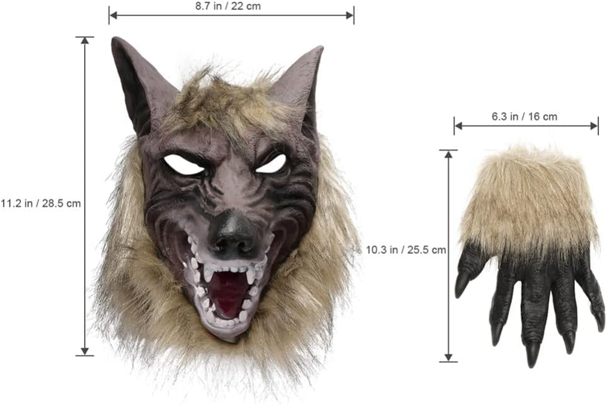 Alipis Wolf Halloween Masks, Realistic Wolf Head Mask and Claws, Horror Masks, Party Cosplay Costume, Dress up Mask, Unisex, AU Size image number 6