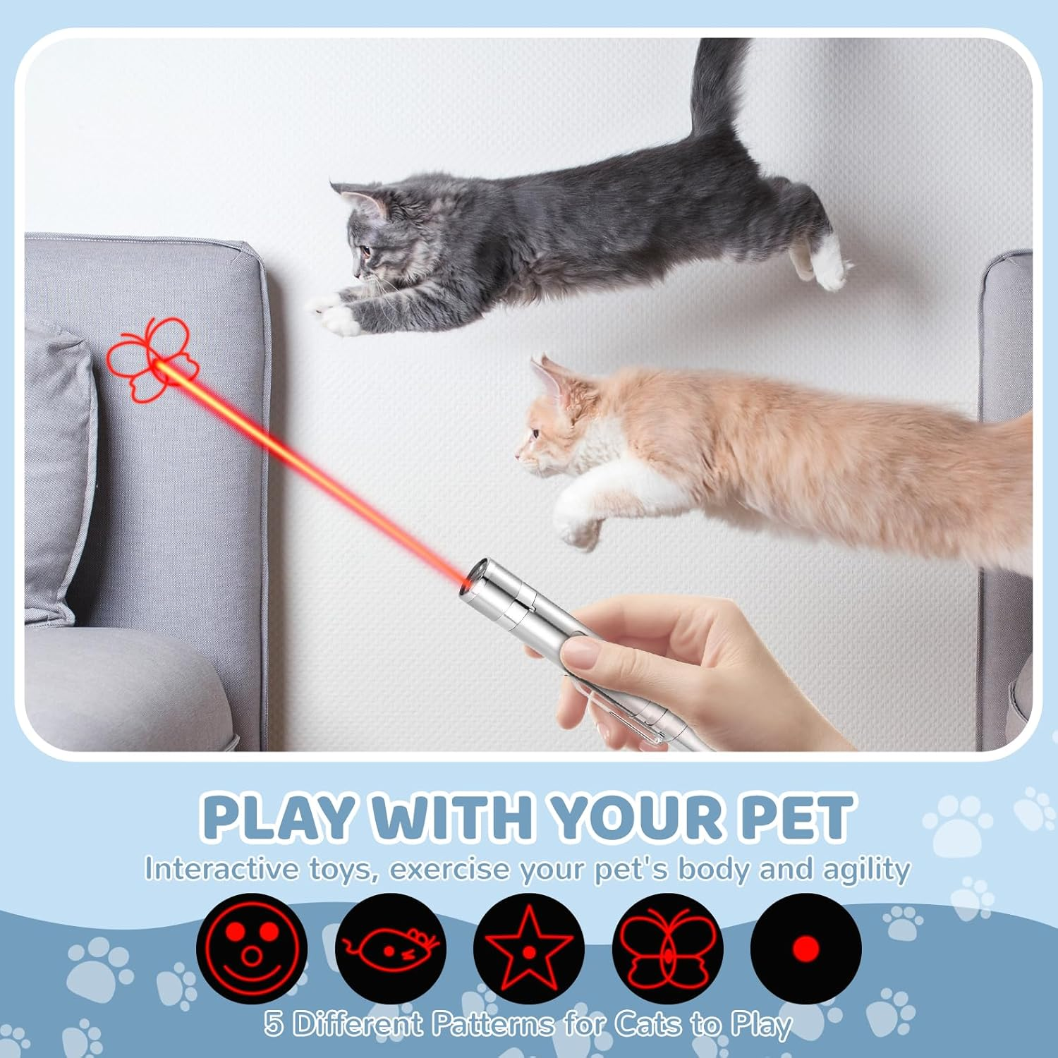 LOVELIDI Cat Toys Laser Pointer - 7 Adjustable Cat Laser Pointer, Rechargeable Cat Dog Interactive Lazer Toy, Indoor/Outdoor Kitten Pet Dog Red Dot Chase Light Toy for Cats Fun Playing Exercise Tool image number 1