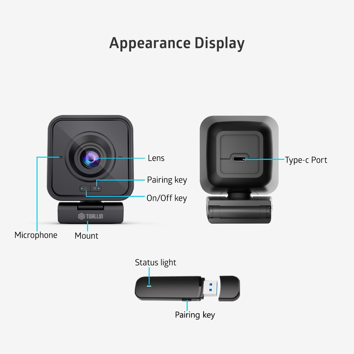 TOALLIN Wireless Webcam for PC, Built-In Noise-Canceling Microphone, 1080P HD Wireless Computer Camera for Video Conferencing, Live Streaming and Online Video Calls image number 2