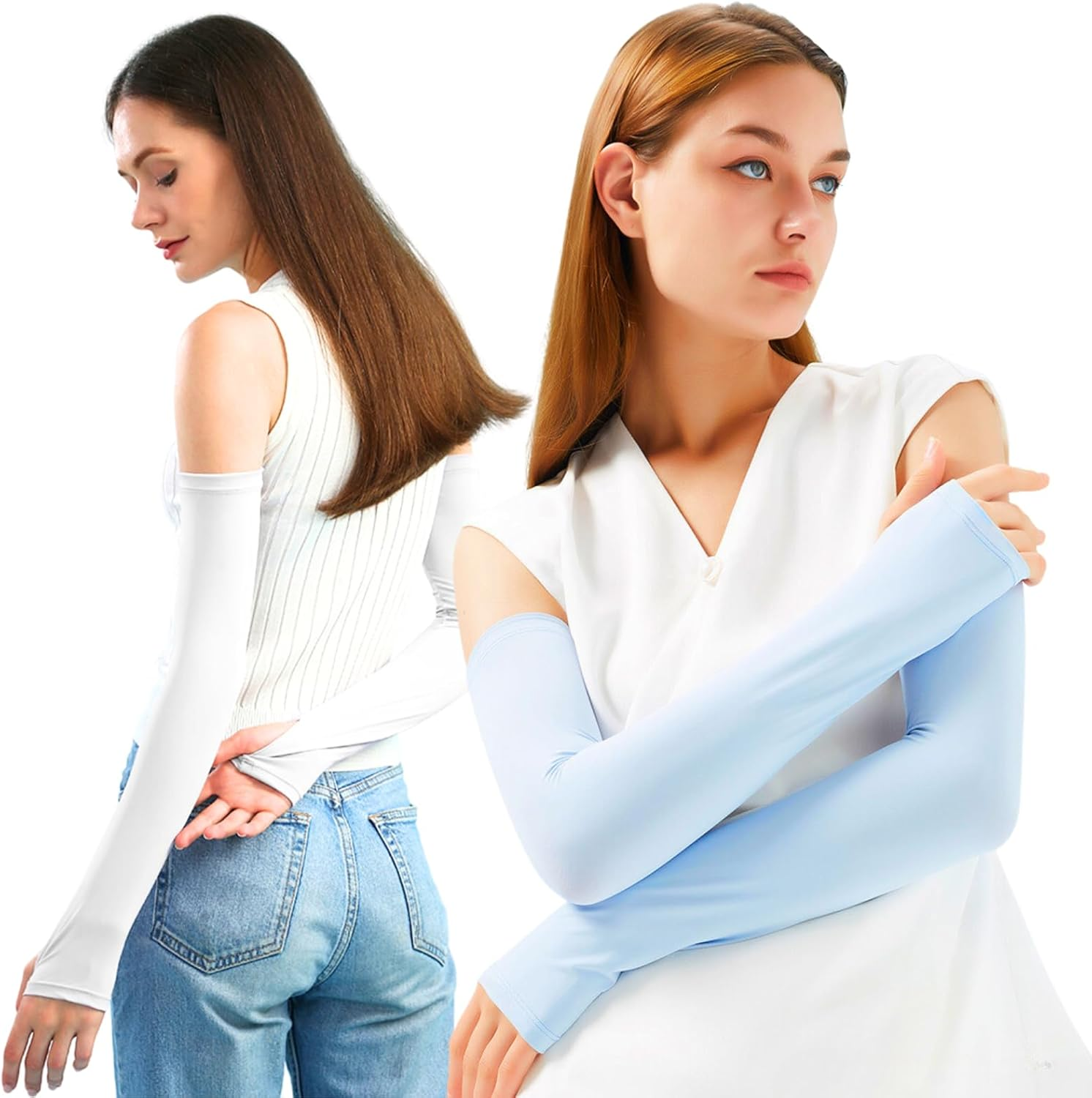 Women Arm Sleeves（2 Pairs） for Sun Protection UPF 50 &ndash; Cooling Compression Cover for Golf, Cycling, Running, Driving, UV Protection Sleeves for Volleyball, Sports & Outdoor Activities