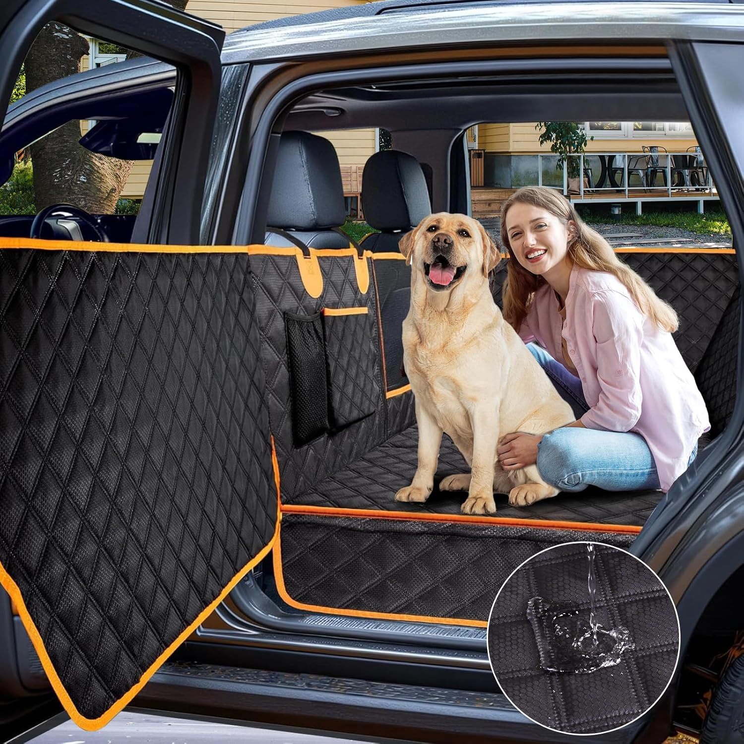 INSMEER Dog Car Seat Cover with Door Protectors, Dog Seat Cover Hard Bottom for Traveling and Camping with Pets, Dog Car Hammock Waterproof and Scratch-Resistant, Suitable for Cars image number 1