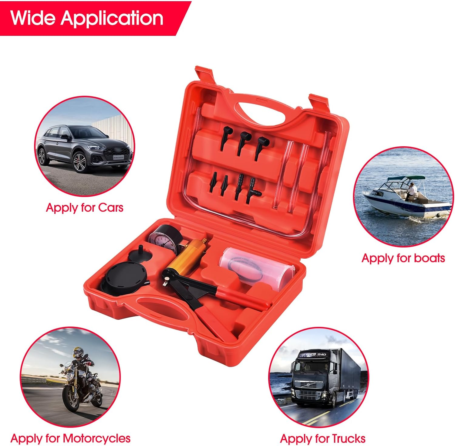 DHA Brake Fluid Bleeding Kit,Brake Bleeder Kit Hand Held Vacuum Pump Pressure Tester Gauge Adapter Set Automotive,Manual Brake Clutch System Bleeder Tool Kit for Bike Car Motorcycle Truck One Man