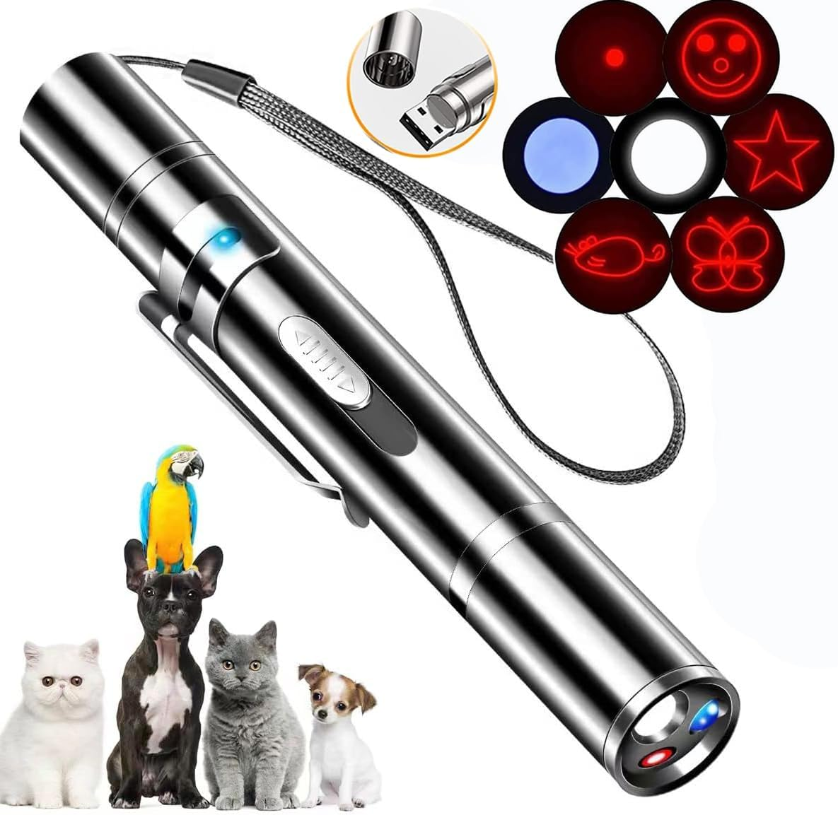 Mumoo Bear Cat Dog Red Pointer Light Toy, 7 in 1 Paw Style Cat Toys Cat Dog Interactive Toy, USB Rechargeable LED Cat Pen Light, Pet Scratching Practice Chase Training Tool (Black)
