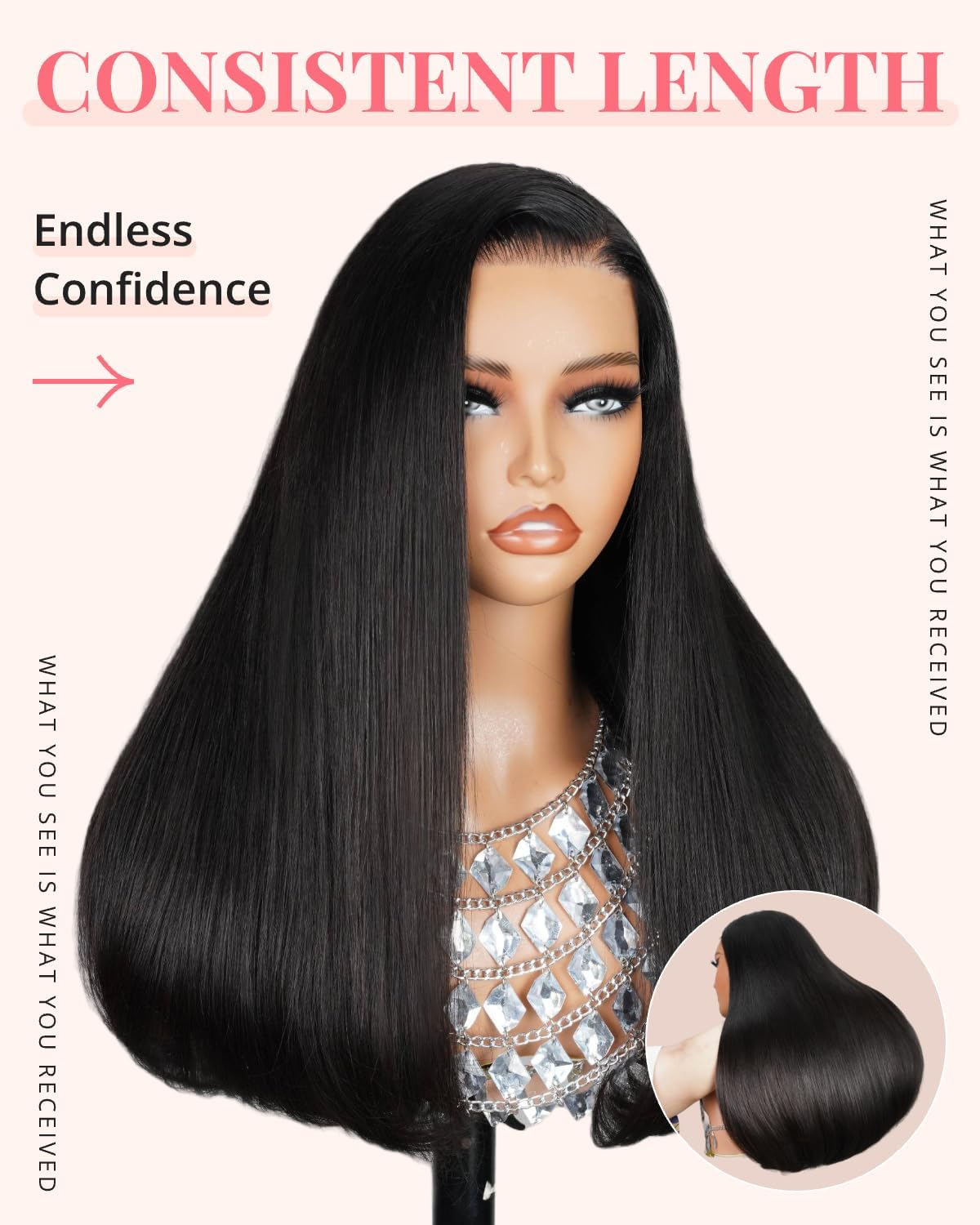 MEGALOOK Salon-Quality Ready to Go Glueless Wigs Human Hair 220% Density Pre Cut HD Lace 5X6 Pre Cut Lace Frontal Wig 12A Silky Straight Wig Human Hair Real Pre Plucked Bleached Tiny Knots 18 Inches image number 4