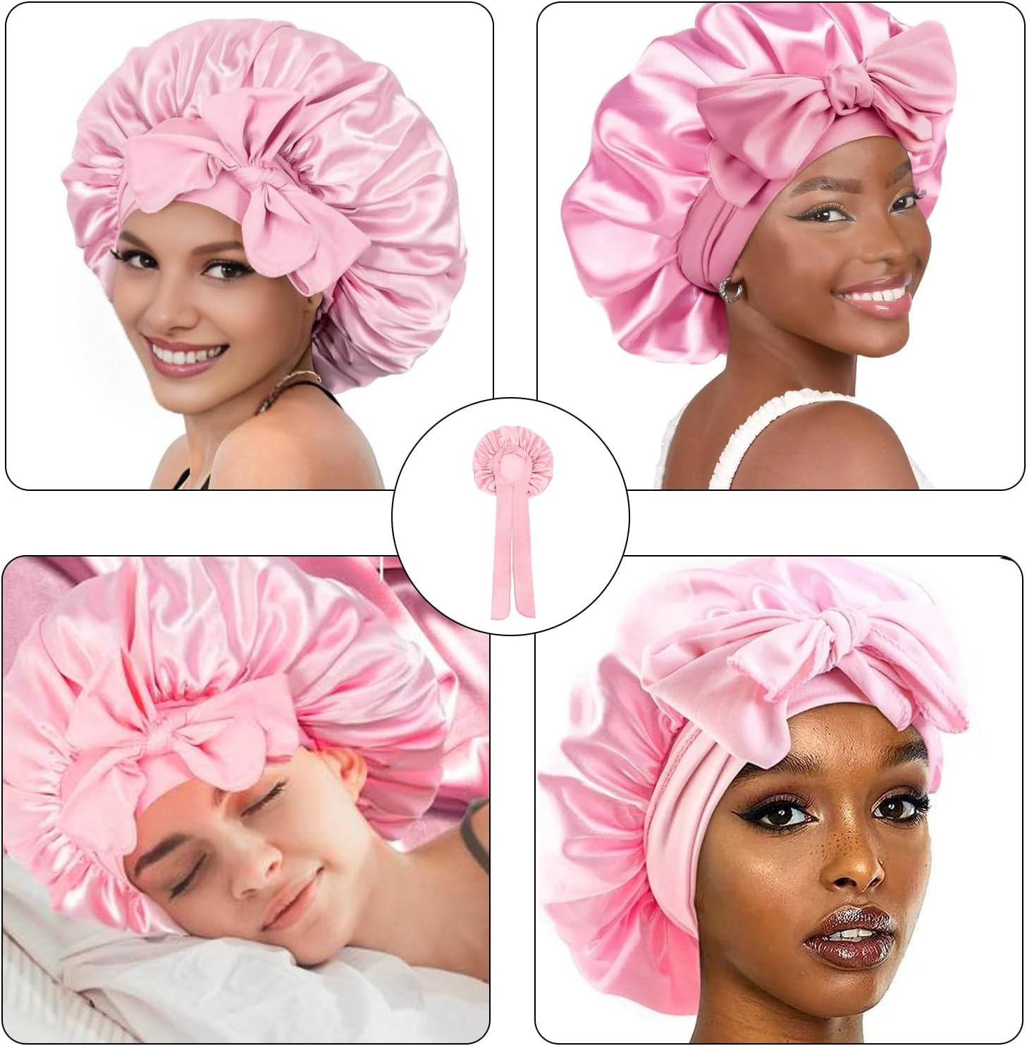 Mniimaluxe Sleep Cap Hair Protection, Silk Hood for Sleeping, Satin Sleep Cap, Bonnet Sleep Cap, Curl Hood, Pink, M image number 3