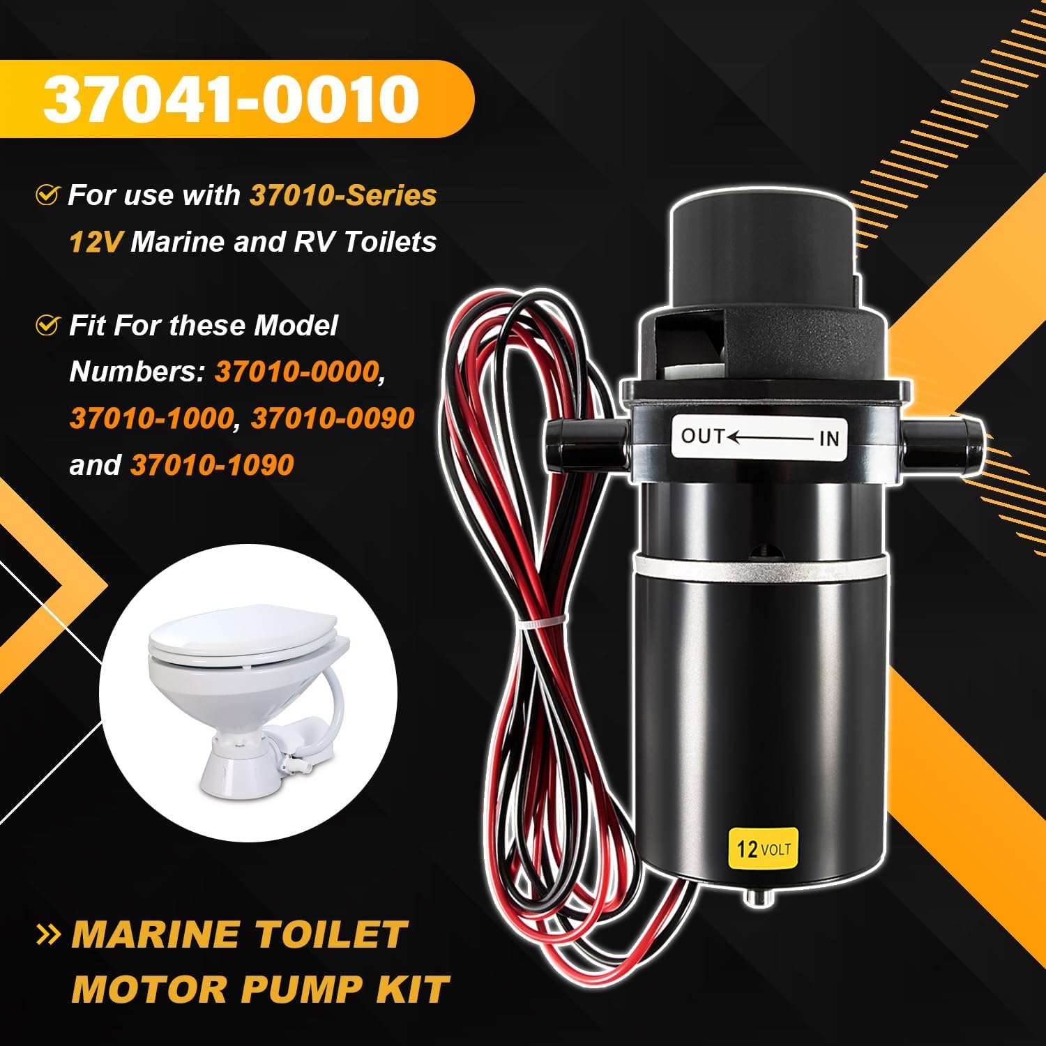 Replace for 37041-0010 Marine Toilet Macerator Sub Assembly Kit, Marine Toilet Replacement Motor Pump Set 12-Volt Fit for Models 37010-0000, 37010-1000, 37010-0090 and 37010-1090 image number 6