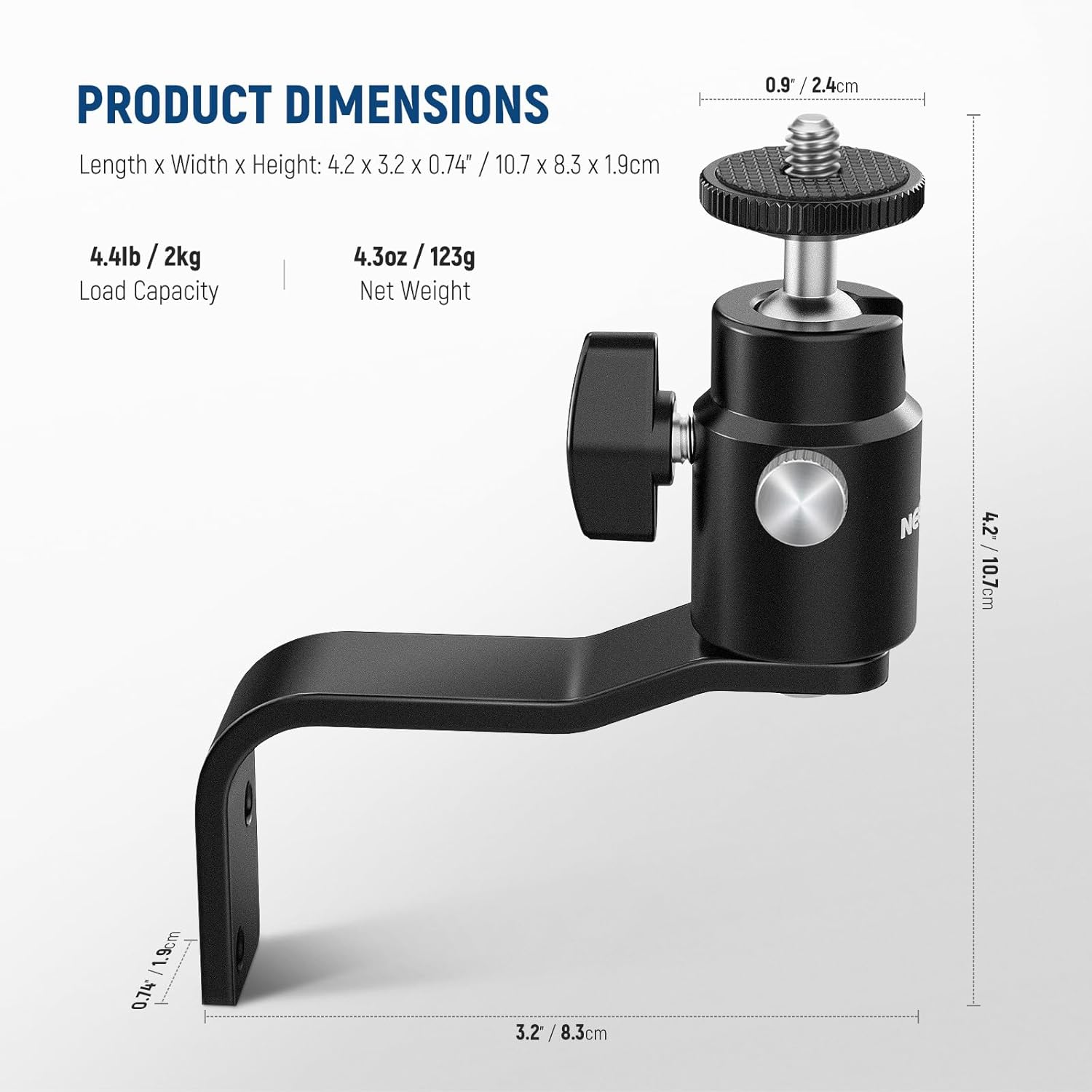 NEEWER 2 Pack E Type Wall Ceiling Mount, Ring Light Wall Mount Bracket with Detachable Ball Head, 5/8" Stud, 1/4" Screw for Flash Strobe Camera Monitor Studio Lighting, Max Load: 4.4Lb/2Kg, TS007 image number 4