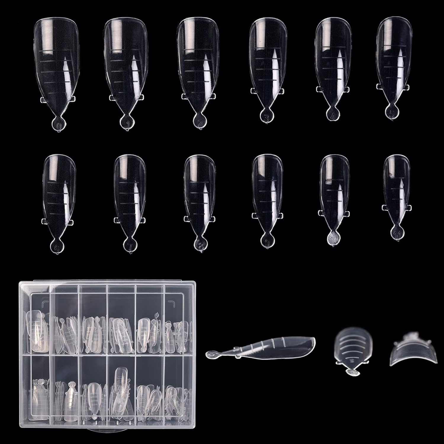 KADS 120PCS Clear Full Cover Dual Nail System Form UV Gel Acrylic Nail Art Mold Artificial Nail Tips with Scale for Extension (MODEL 4) image number 6