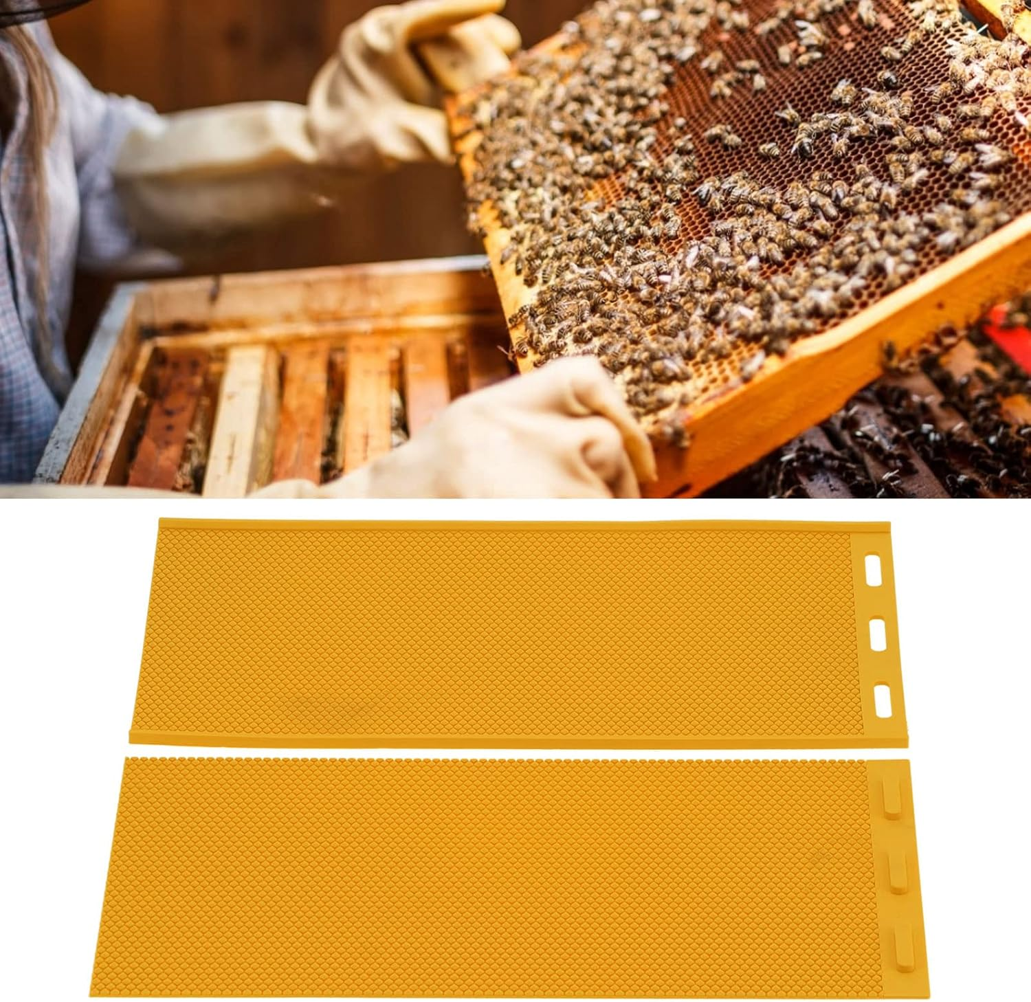 Beeswax Press 5.4Mm Comb Foundation Sheet for Beekeeping Supplies Yellow 2Pcs image number 1