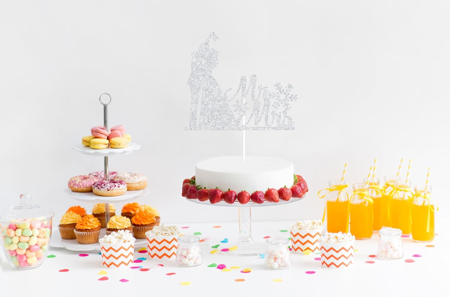 Winter Wedding Cake Topper, Mr & Mrs Cake Decorations, Snowflakes Wedding Decor, Snow in Love, Christmas Winter Engagement Party Supplies Silver Glitter image number 2