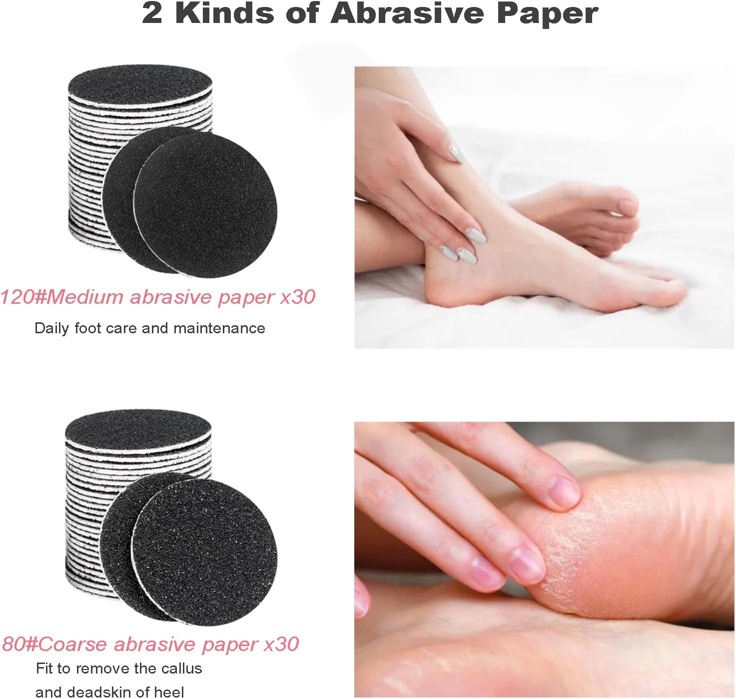 60 PCS Replaceable Sandpaper Discs, 80 & 120 Grit Pad Refills for Electric Foot File Callus Remover Machine Foot Hard Dead Skin Removal image number 6