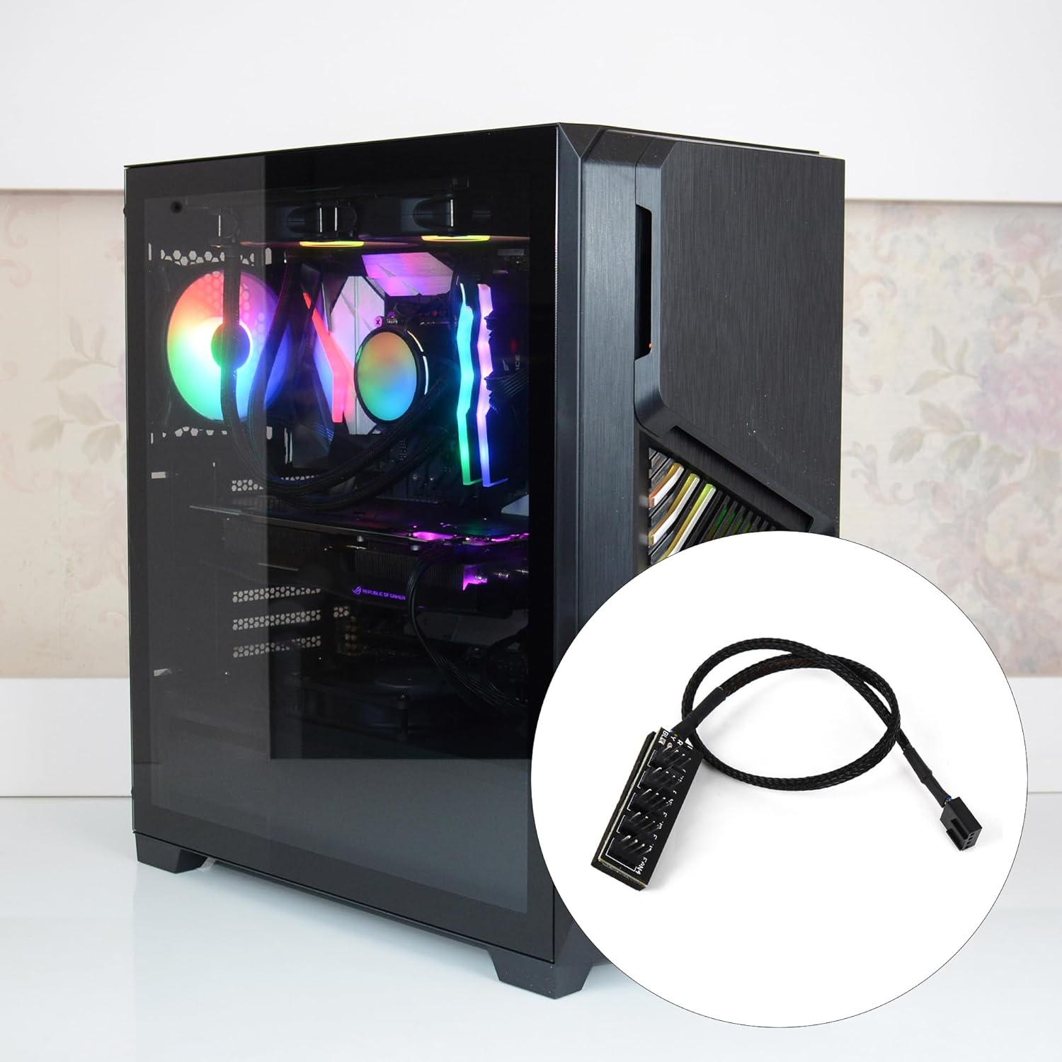 BQLZR 40.5Cm Long Black Sleeved Braided 5 Way 4-Pin PWM Fan Hub Splitter Fan Power Cable for Computer Fans image number 4