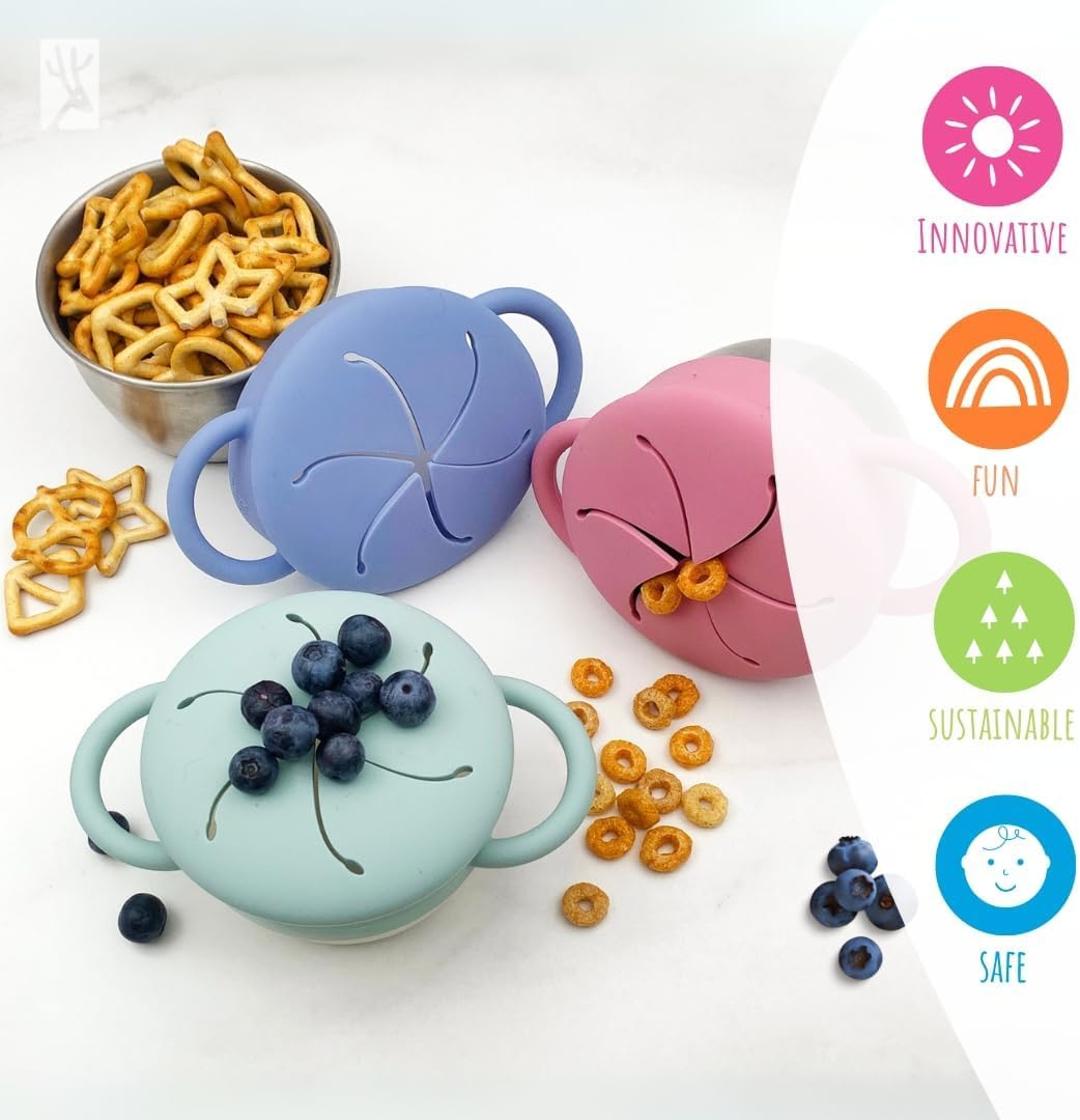 Elk and Friends Stainless Steel Snack Cups | Removable Silicone Food Catcher and Travel Lid | Spill-Proof Snack Containers for Baby, Toddler, Kids | Dishwasher Safe | 2 Pack image number 4