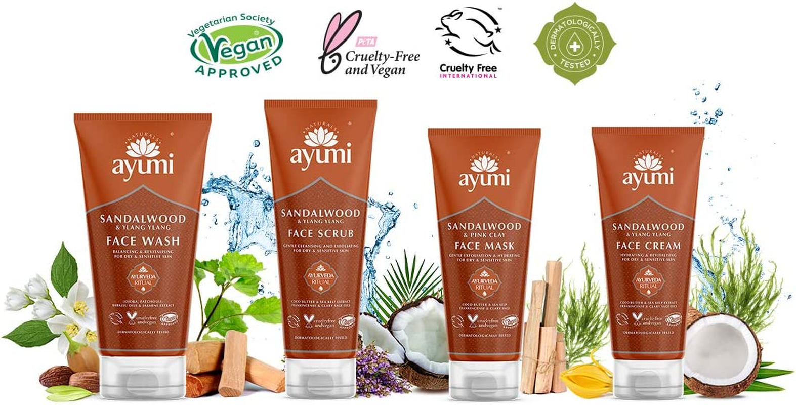 Ayumi Sandalwood & Pink Clay Face Mask. Vegan, Cruelty-Free, Dermatologically-Tested, 3 X 100Ml image number 2