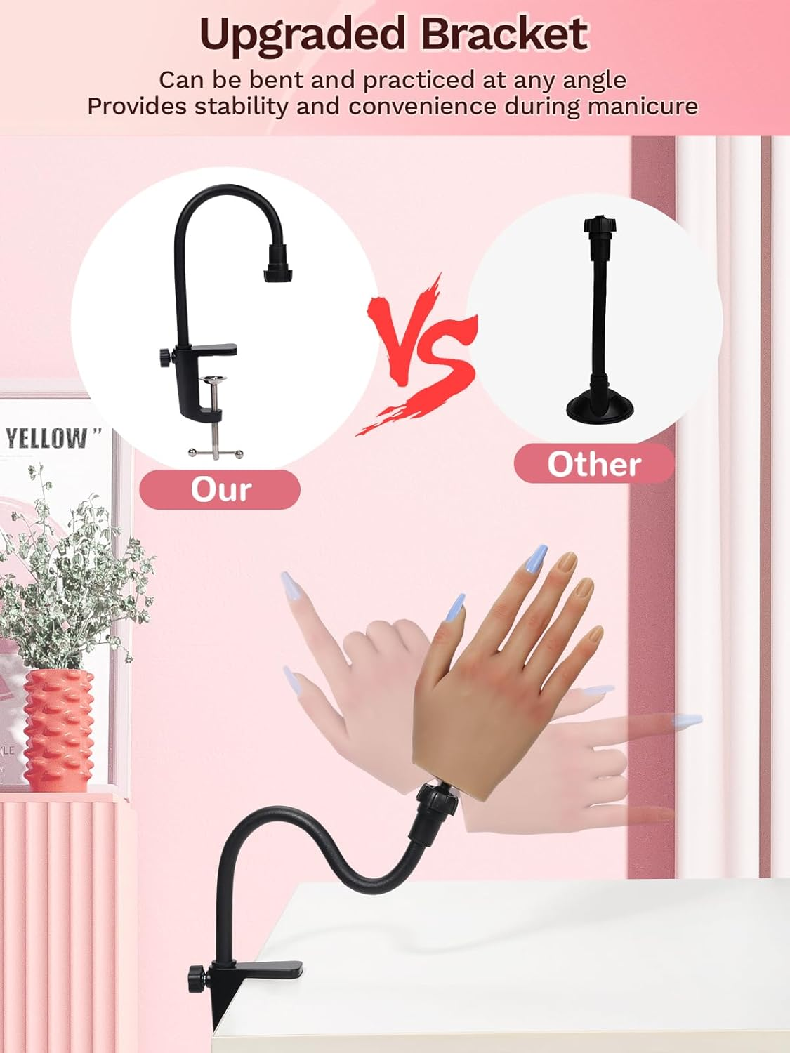 Silicone Practice Hand for Acrylic Nails: Fake Nail Practice Hand - Flexible Nail Training Hand - Nail Hand Practice Model for DIY Nail Art image number 1