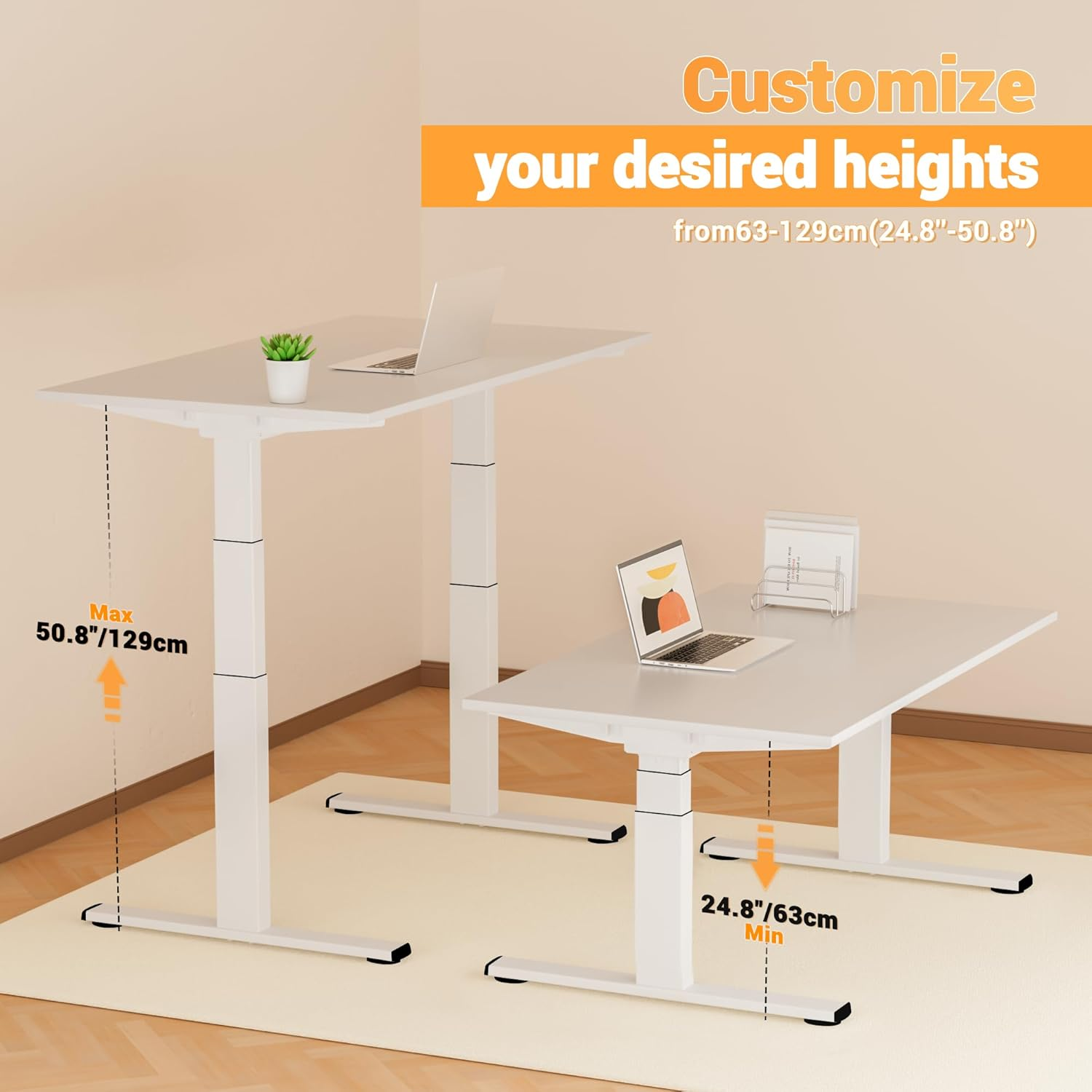 ERGOMAKER Height Adjustable Standing Desk Frame without Desktop, Dual Motor Three-Stage Electric Frame with Automatic Memory Smart Handset (3 Stage|Dual Motor, White) image number 6