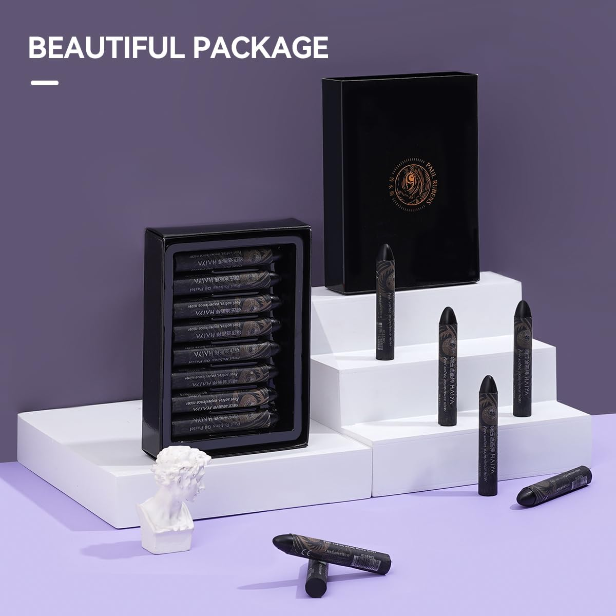 Paul Rubens Oil Pastels, 8PCS Black Oil Pastel Set with Creamy Texture Easy to Blend, Bullet Heads HAIYA Oil Pastels for Artists and Beginners, Art Supplies for Painting and Drawing