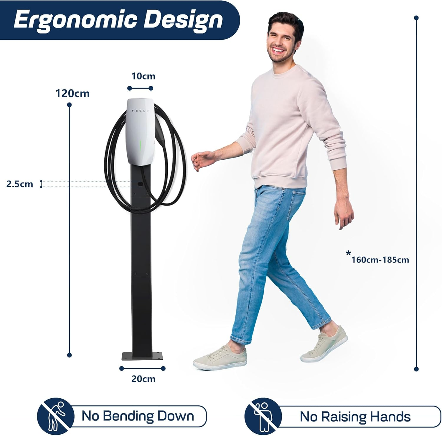 Heavy Duty EV Charger Pedestal Outdoor Tesla Charger Stand for Gen 3 Electric Vehicle Charging Stations Corrosion Resistance EV Charger Stand Compatible with Tesla Mobile Connector & J1772 Charger