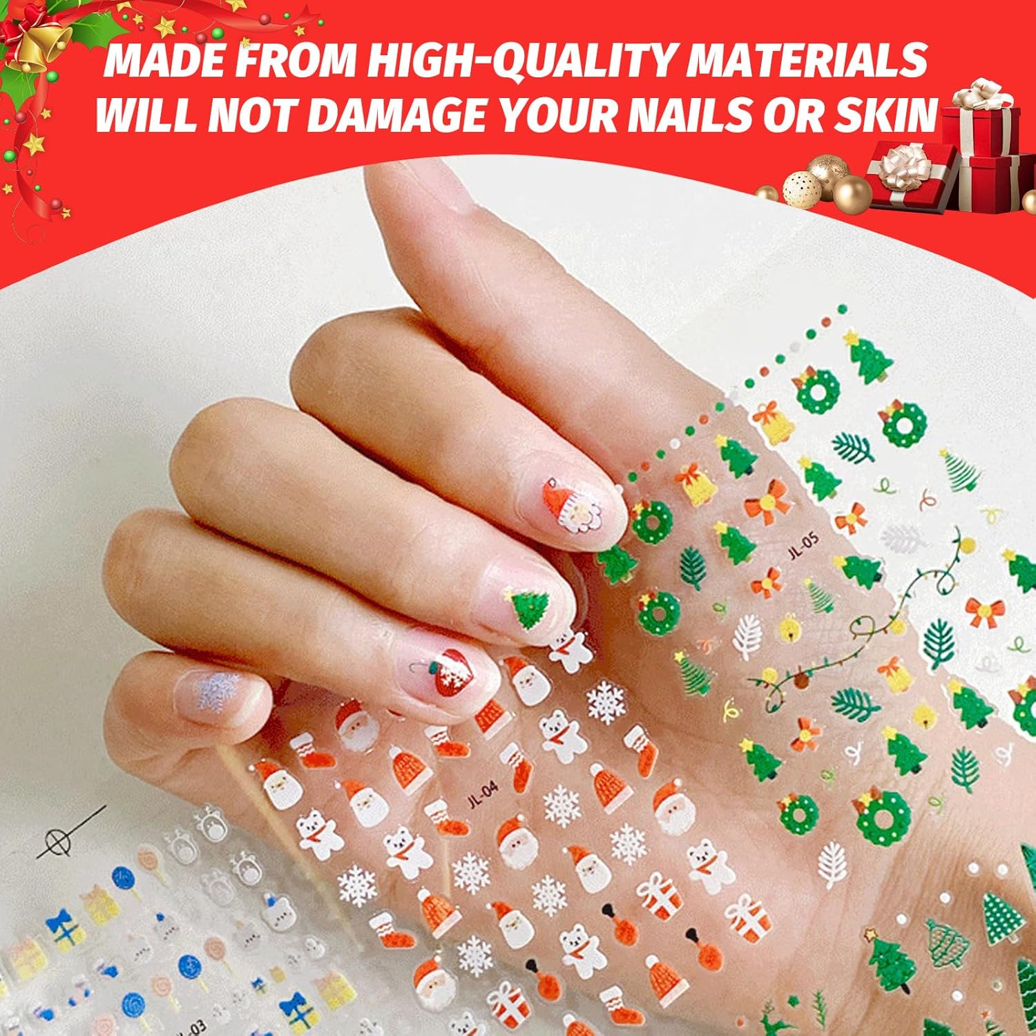 Christmas Nail Stickers 30 Sheets 3Dself-Adhesive Seasonal Nail Decals with Penguin, Deer, Snowman, Snowflake, Elk, Santa Claus for Women'S Winter Holiday Nail Art​