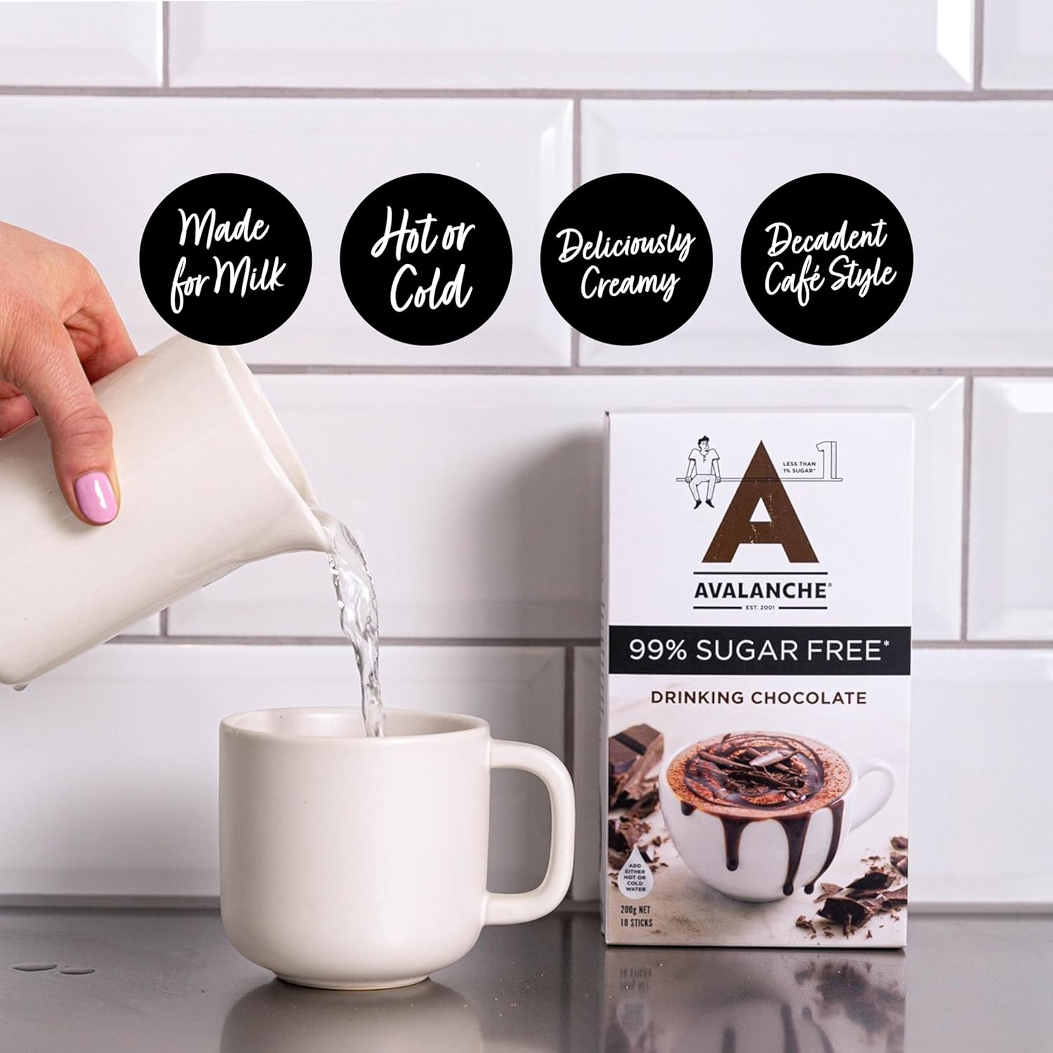 Avalanche 99% Sugar Free Drinking Chocolate 10 Coffee Sticks 200 G image number 6