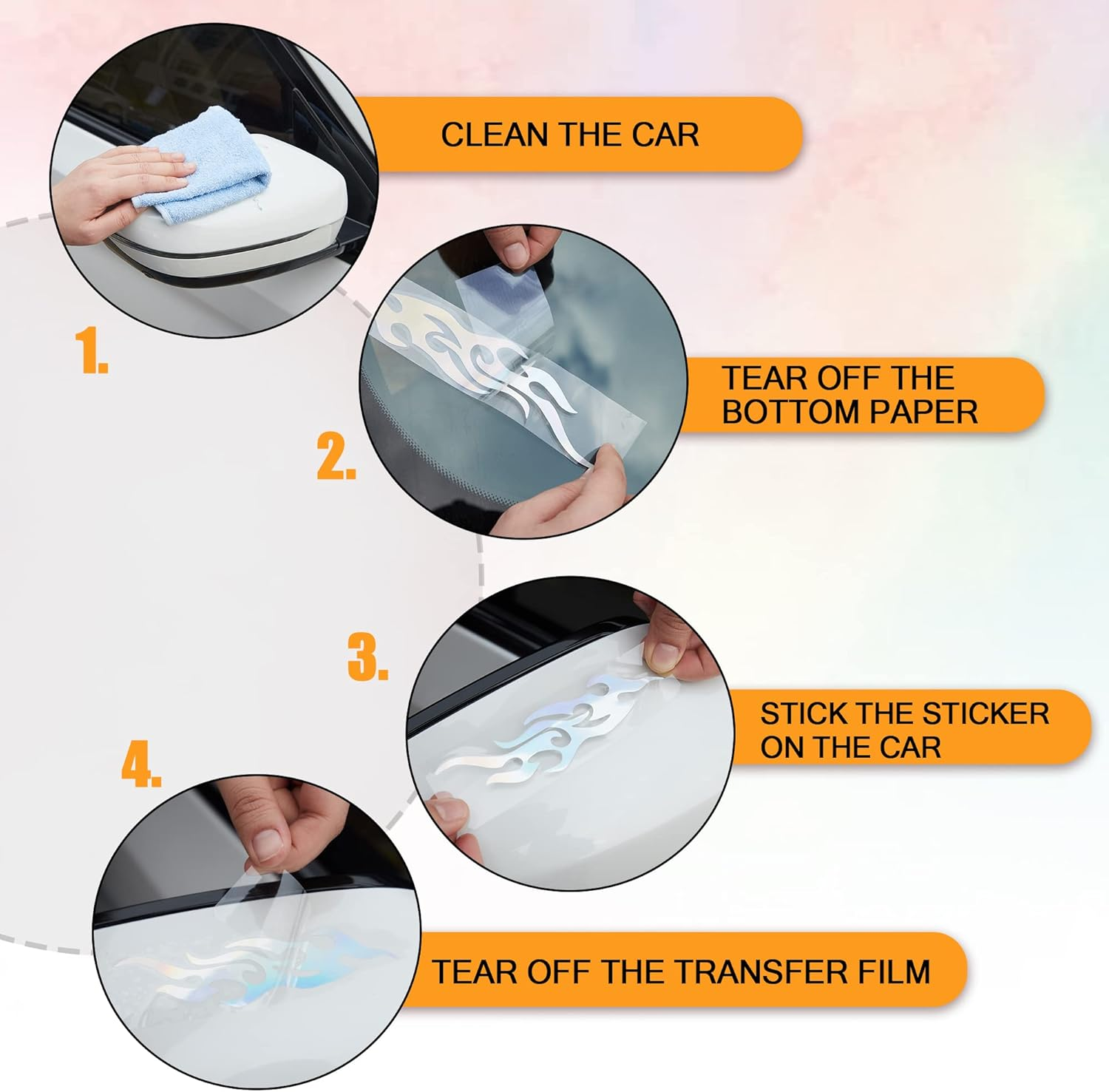 TOMALL 4 Pcs 12Cm+29Cm Flame Reflective Sticker for Car Flame Racing Sports Stripe Decal for Golf Cart Vinyl Waterproof Decal DIY for Car Body Side Truck SUV Off-Road Vehicles Skateboard (Gradient) - Black image number 5